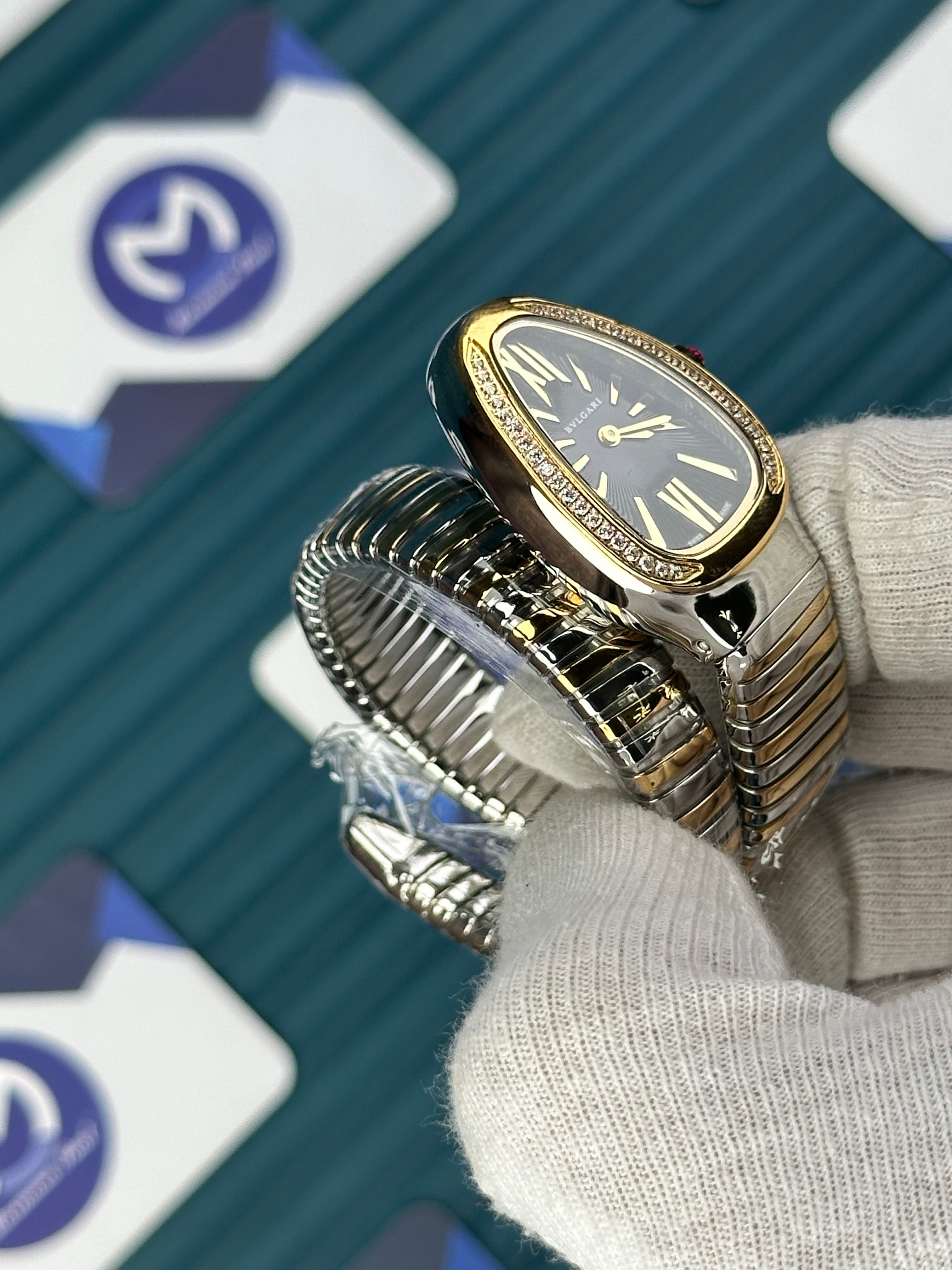 BVLGARI SERPENTI BLACK DIAL DIAMOND BEZEL GOLD-SILVER SHORT TUBOGAS