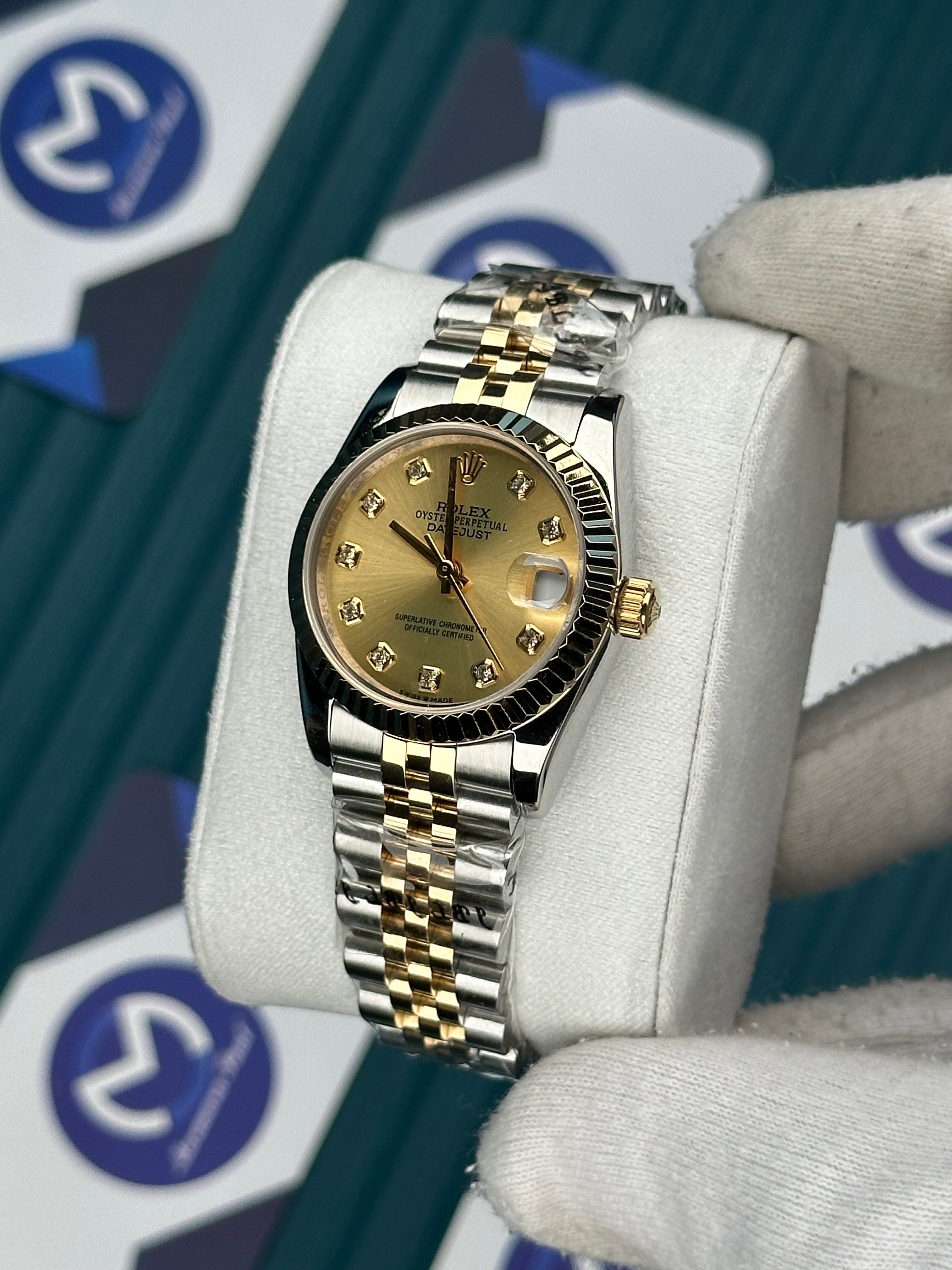 ROLEX 31 GOLD DIAL DIAMOND INDEX GOLD-SILVER JUBILEE
