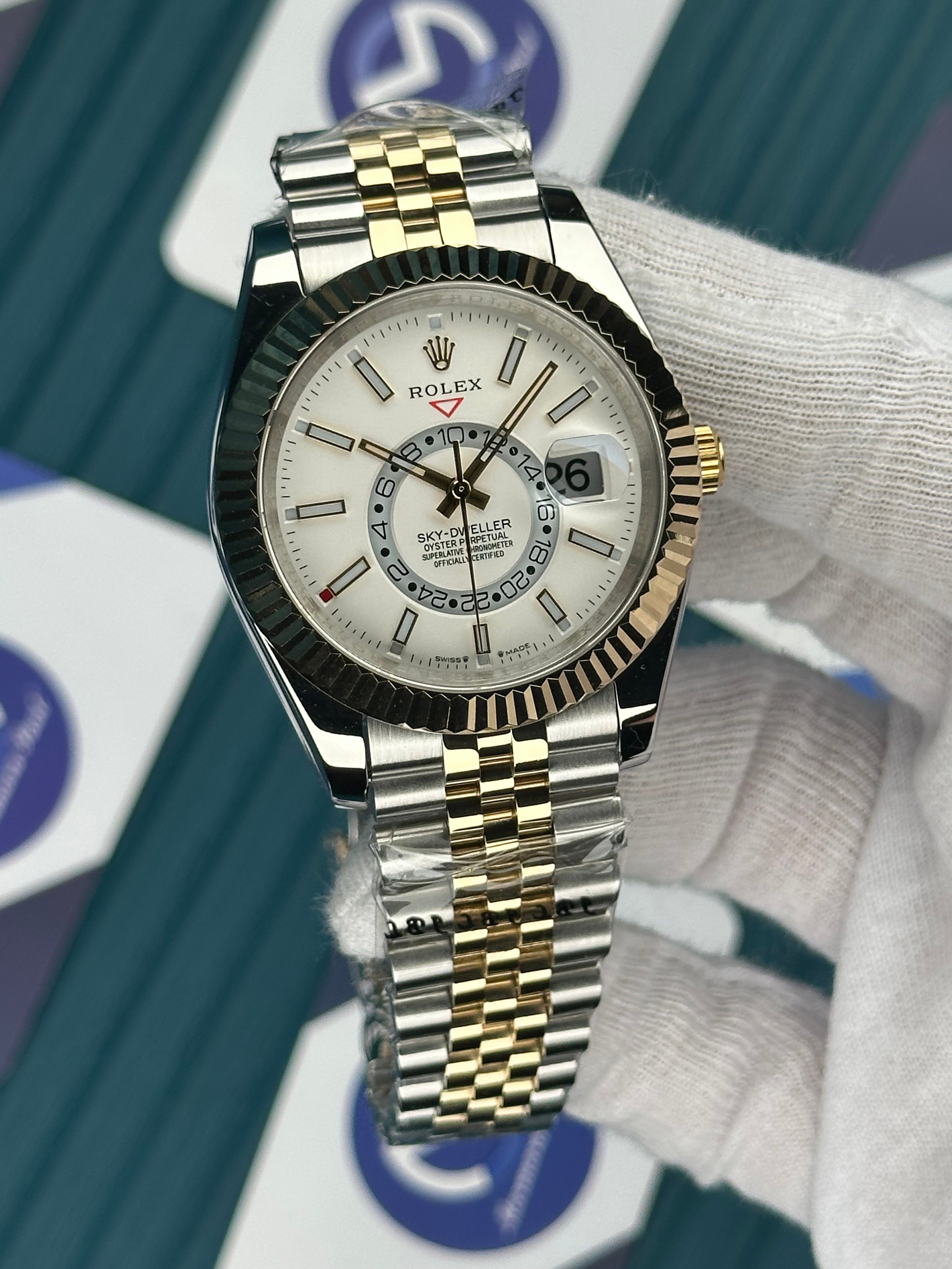 ROLEX SKY-DWELLER WHITE DIAL GOLD-SILVER JUBILE