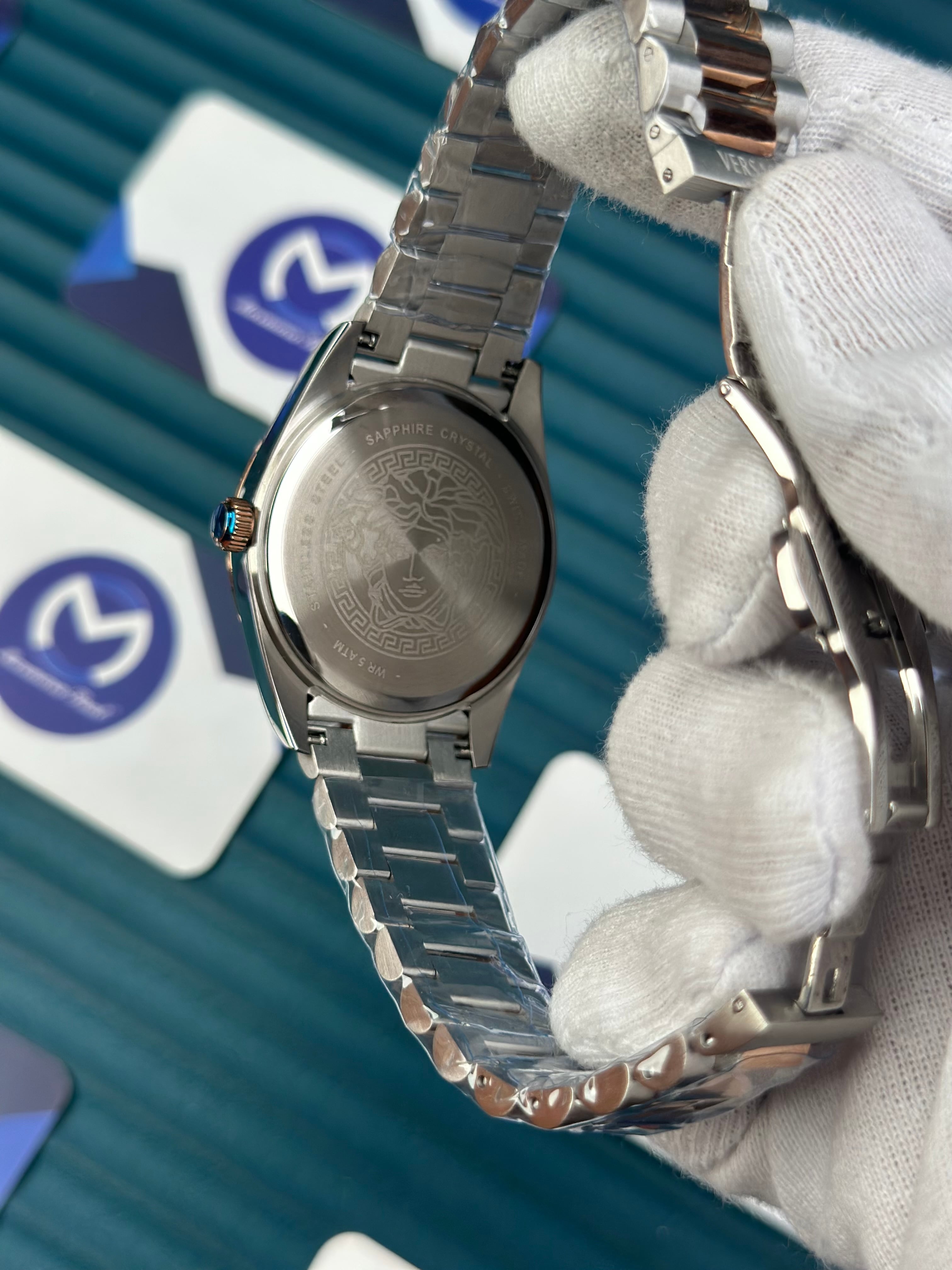 VERSACE NEW TURQUOISE DIAL ROSE-SILVER PRESIDENT