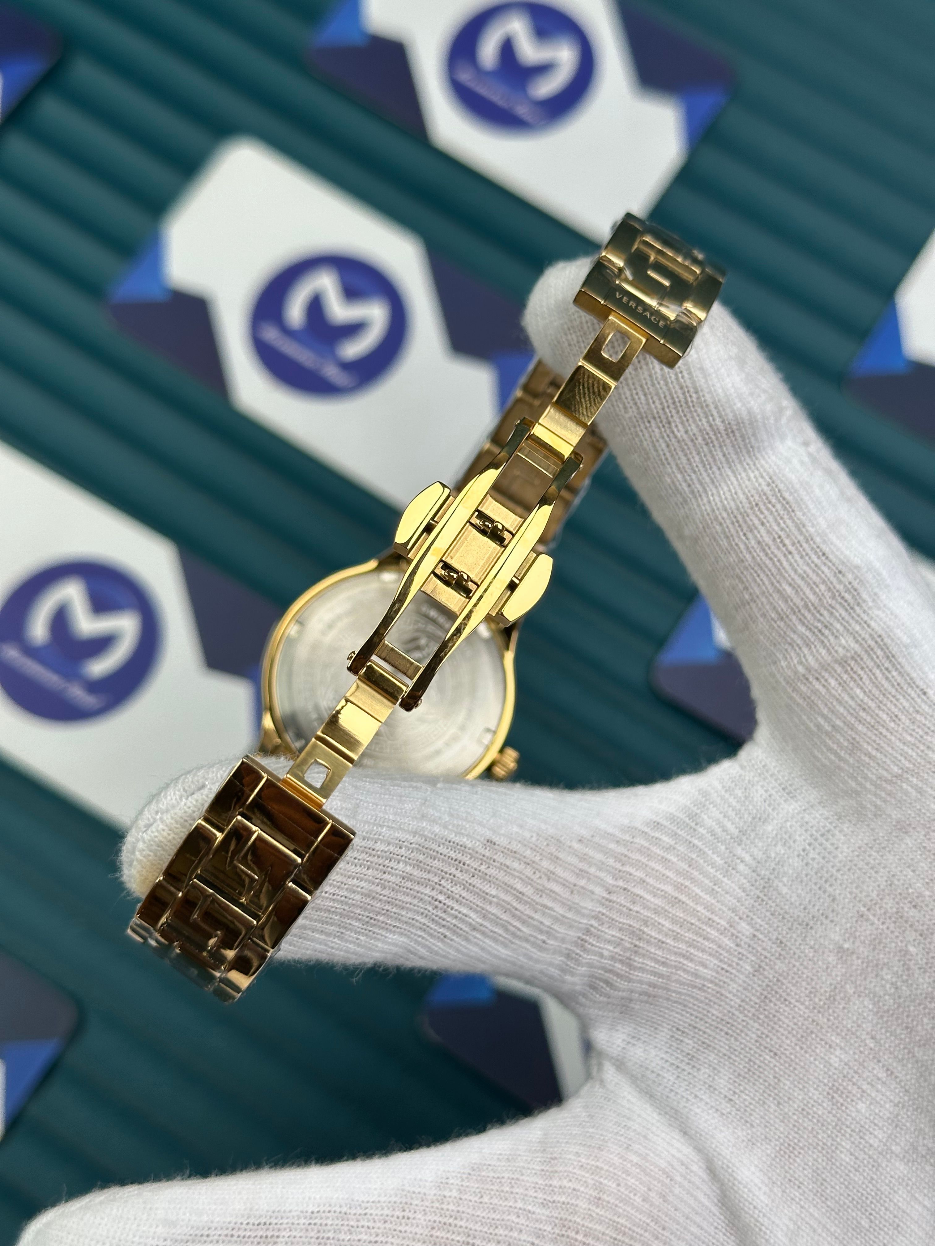 VERSACE 36 BLACK DIAL GOLD CORD
