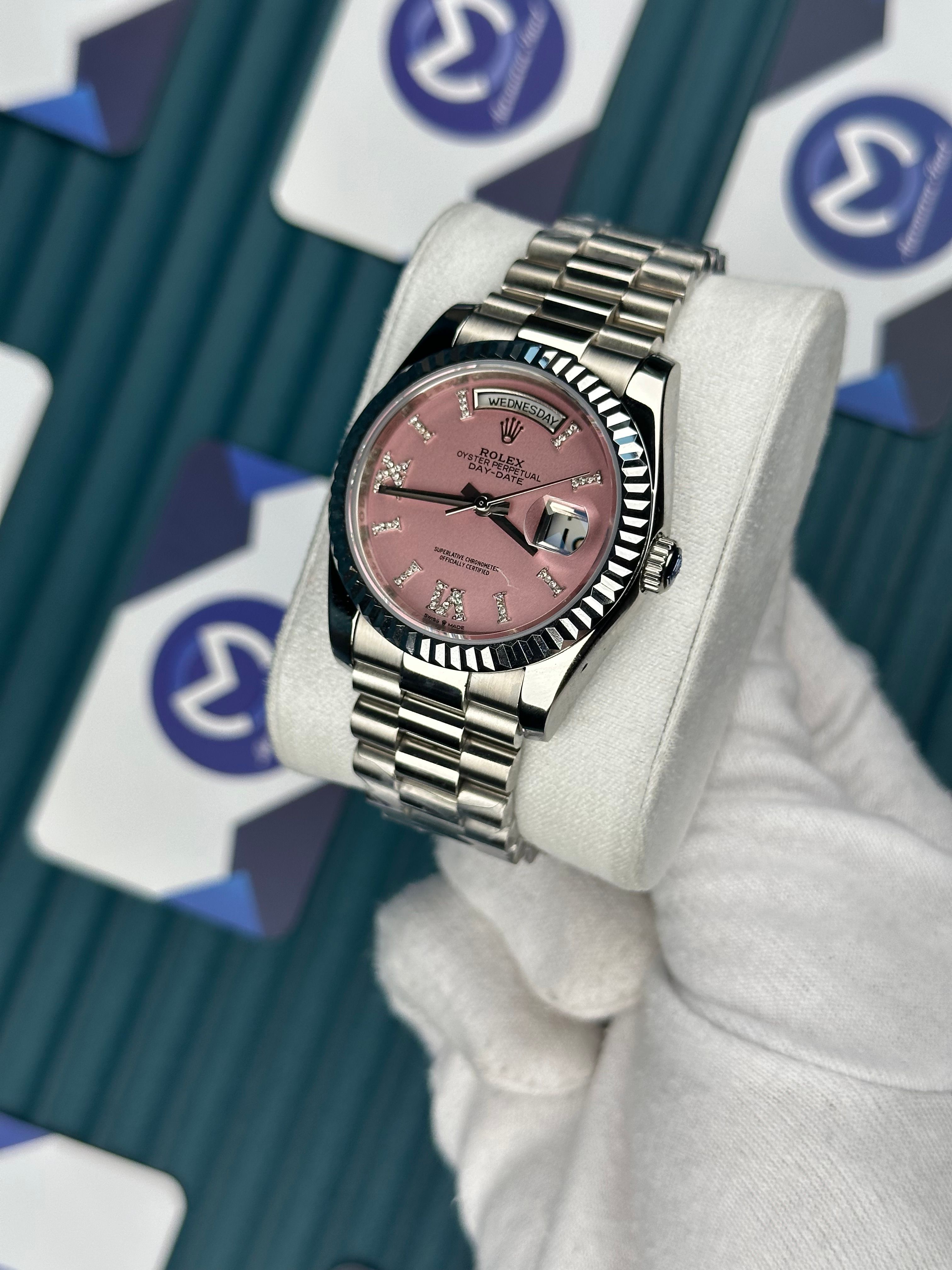 ROLEX 36 DAYDATE PINK DIAL SILVER PRESIDENT