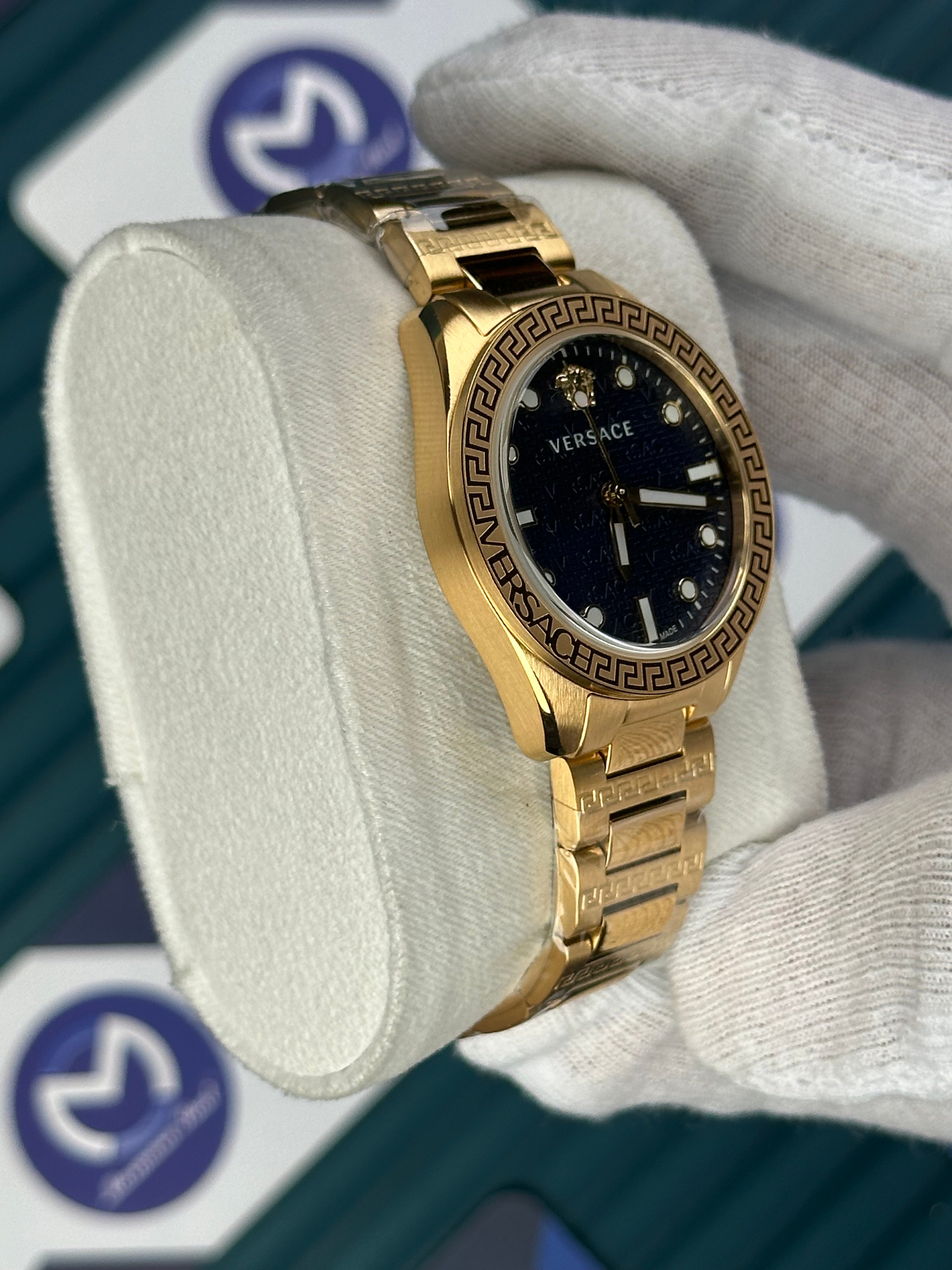 VERSACE 36 MOZAIK BLUE DIAL GOLD CORD 