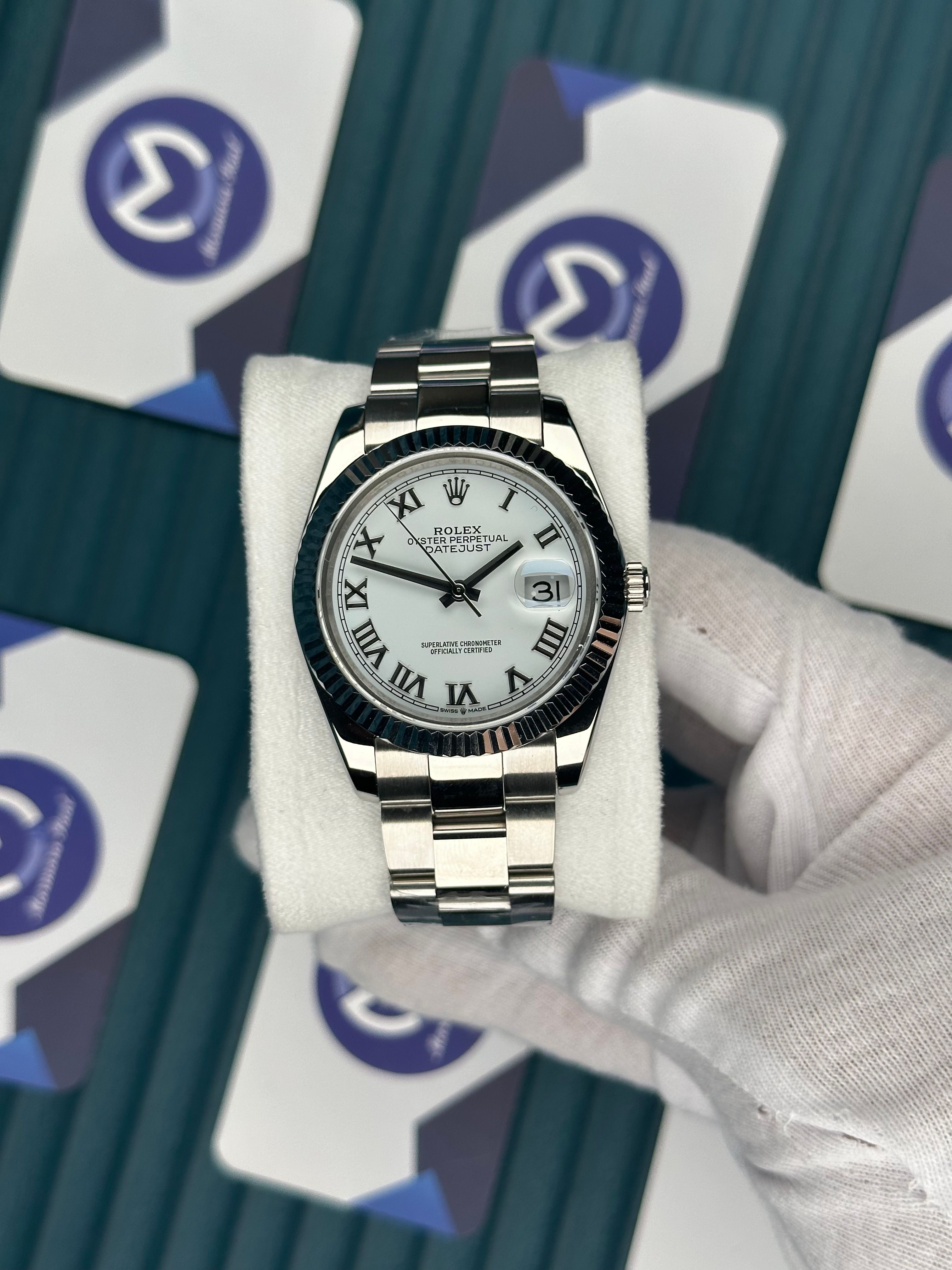 ROLEX DATEJUST WHITE DIAL ROMA INDEX SILVER OYSTER