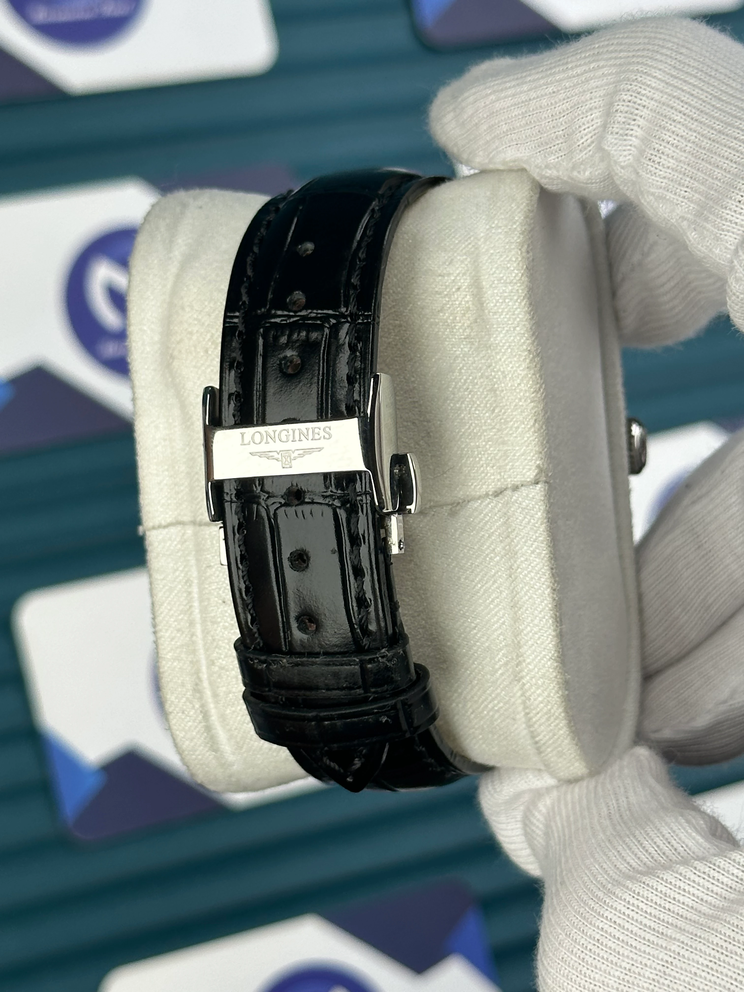 LONGINES CONQUEST AUTOMATIC LIMITED EDITION BLACK DIAL WHITE CHRONOGRAPH BLACK LEATHER 