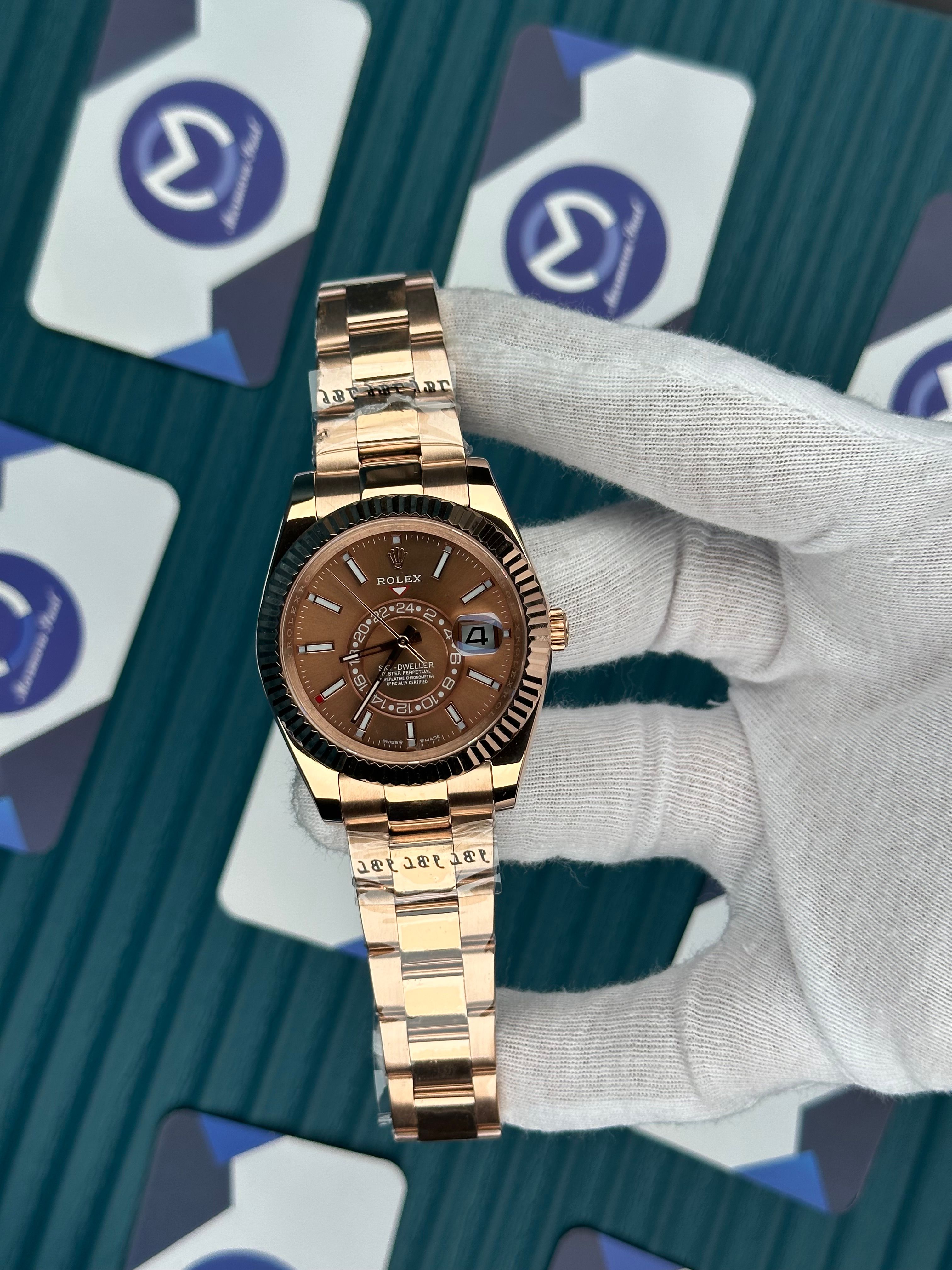 ROLEX SKY-DWELLER CHOCOLATE DIAL ROSE OYSTER