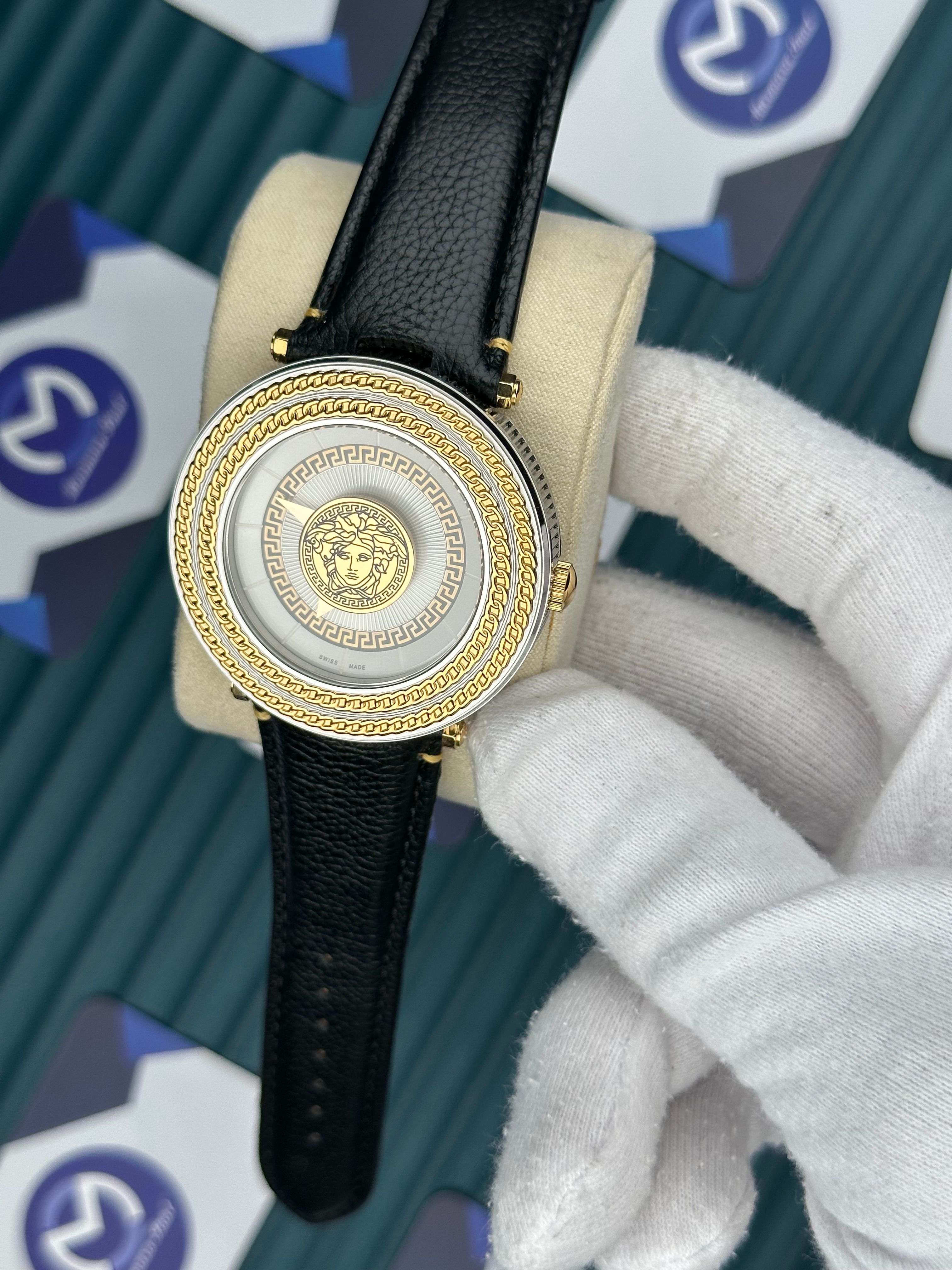 Versace Deri Kordon Gold Bezel Beyaz Kadran Yeni
