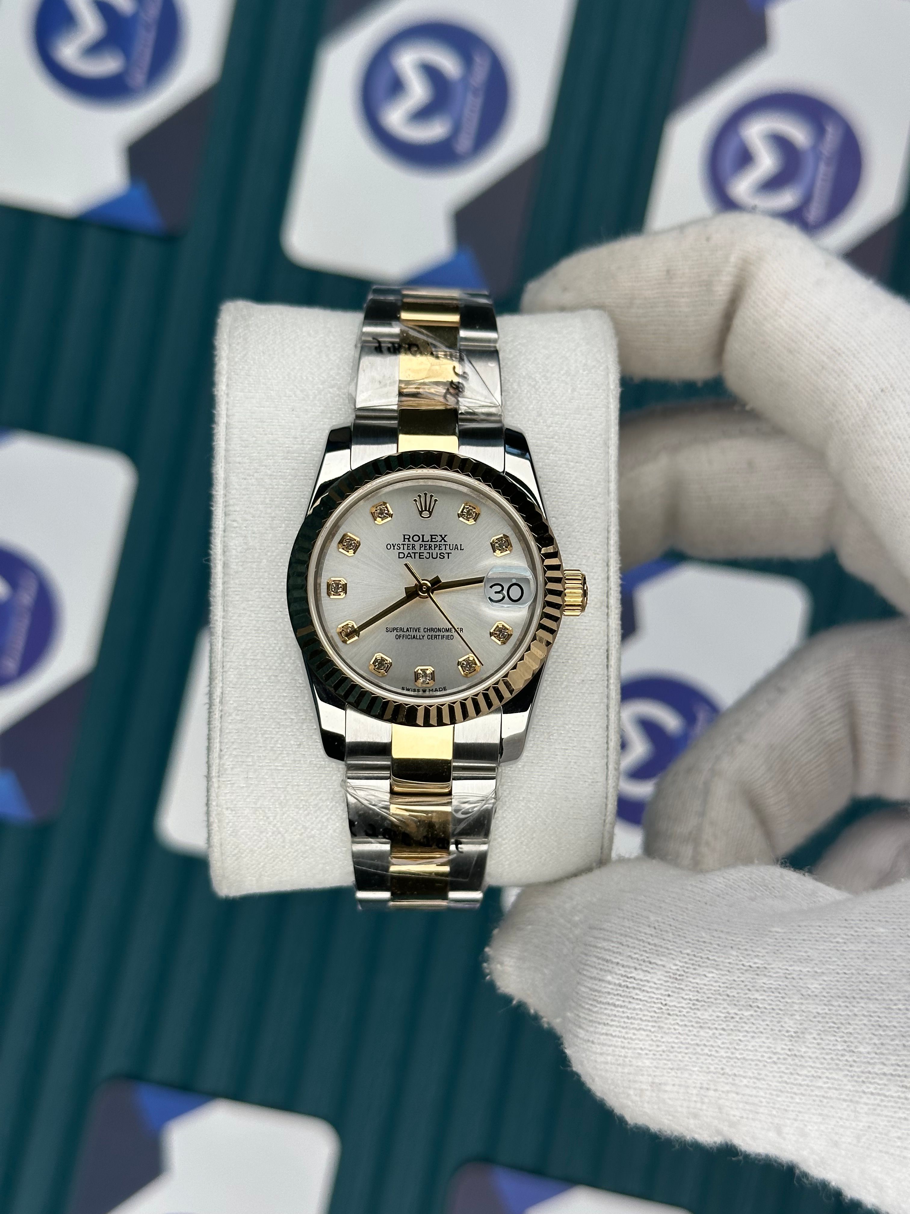 ROLEX 31 DATEJUST DIAMOND INDEX WHITE DIAL OYSTER 