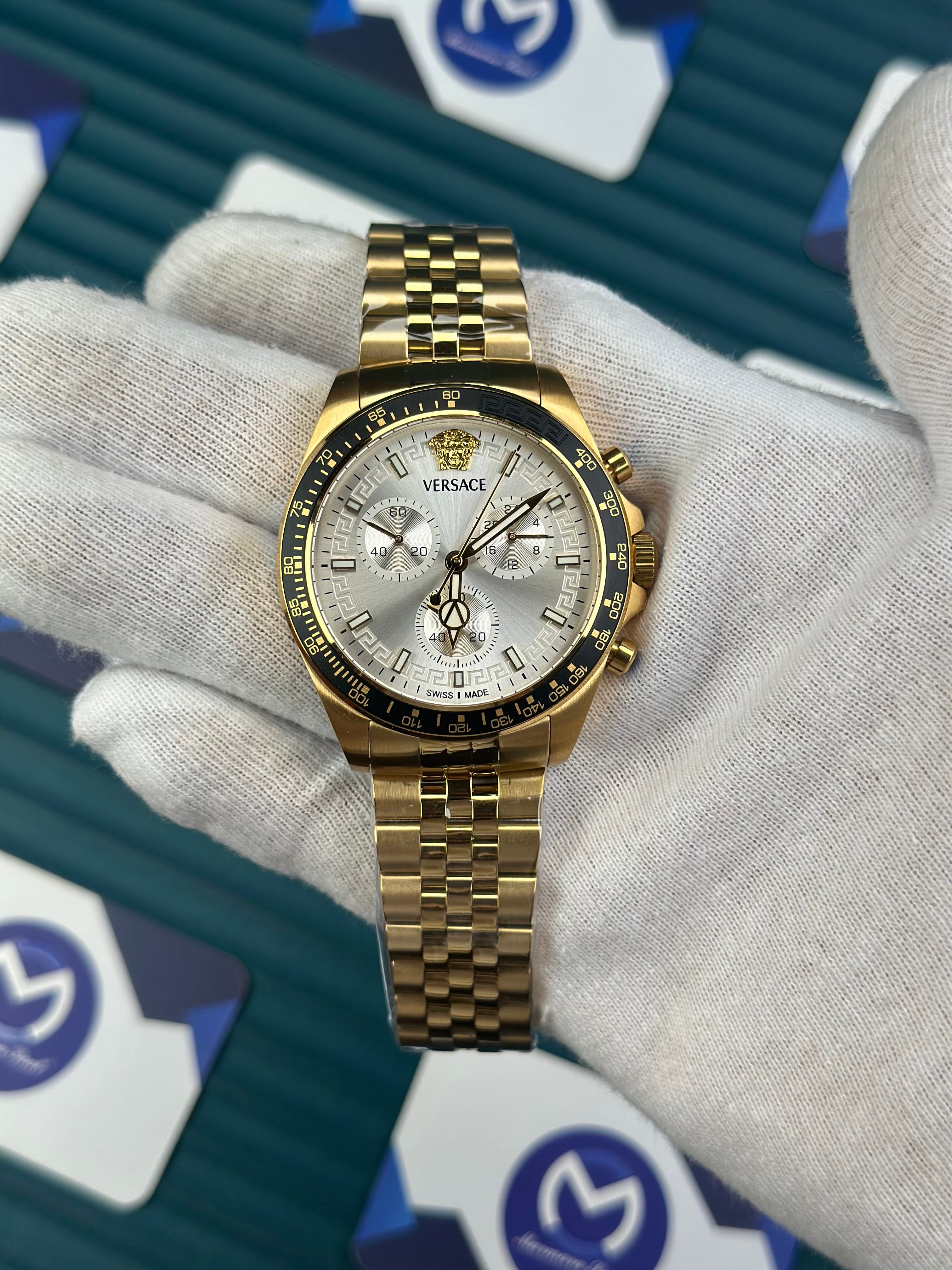 VERSACE NEW WHITE DAIL CHRONOGRAPH GOLD JUBILE