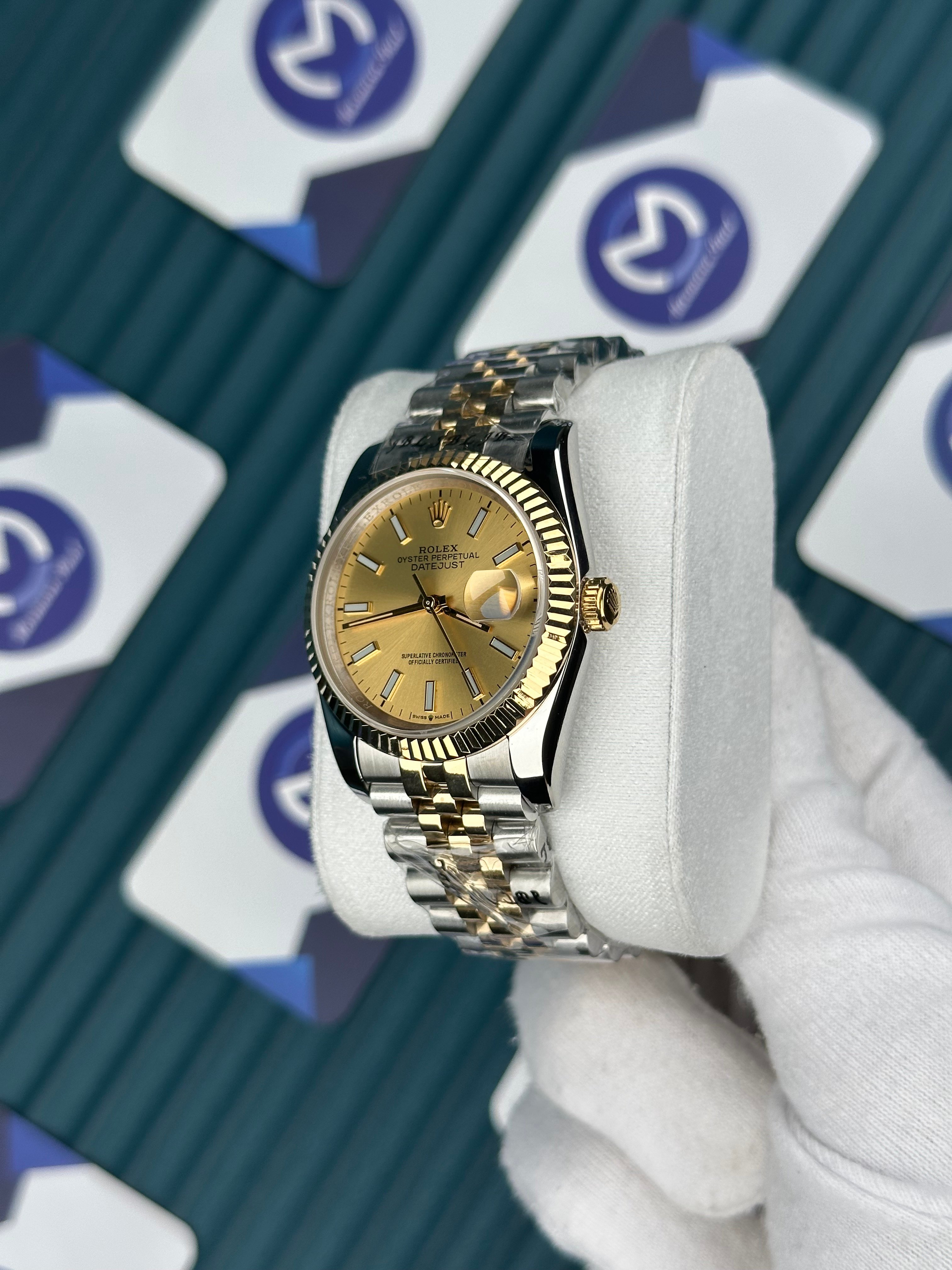 ROLEX 36 GOLD KADRAN DÜZ INDEX GOLD-SILVER JUBILEE
