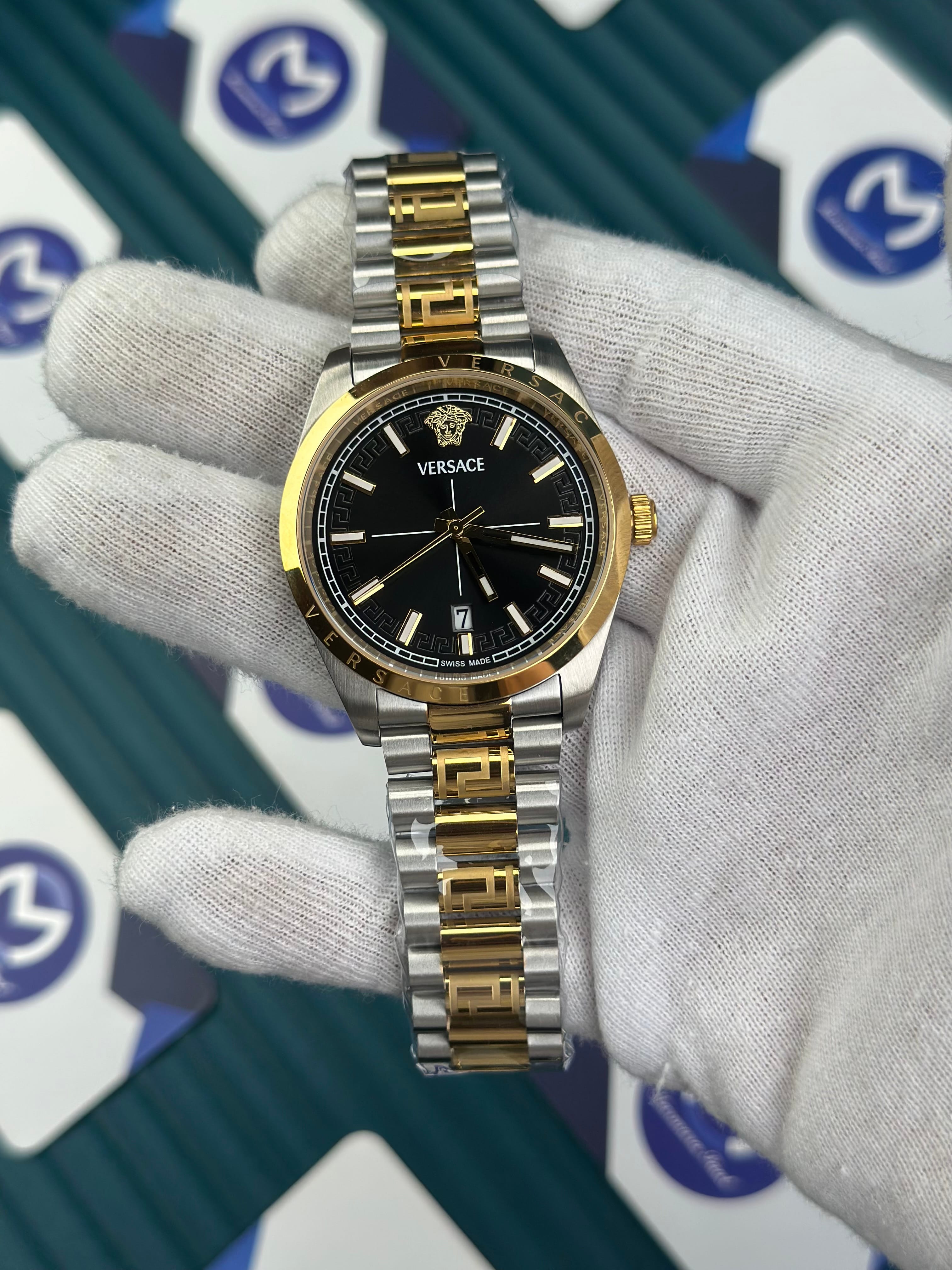 VERSACE NEW BLACK DIAL GOLD-SILVER PRESIDENT