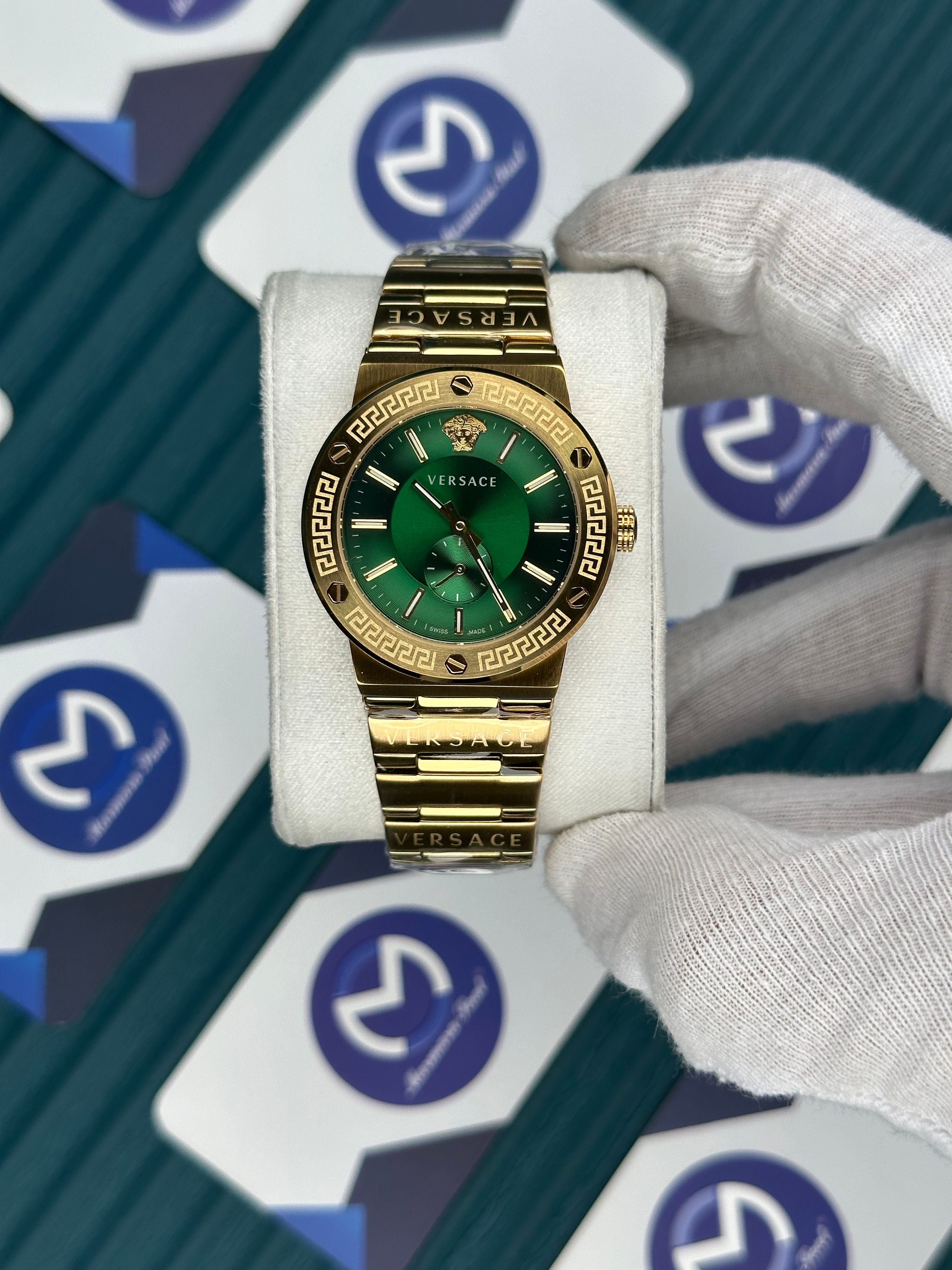VERSACE 36 GREEN DIAL CHRONOMETER GOLD