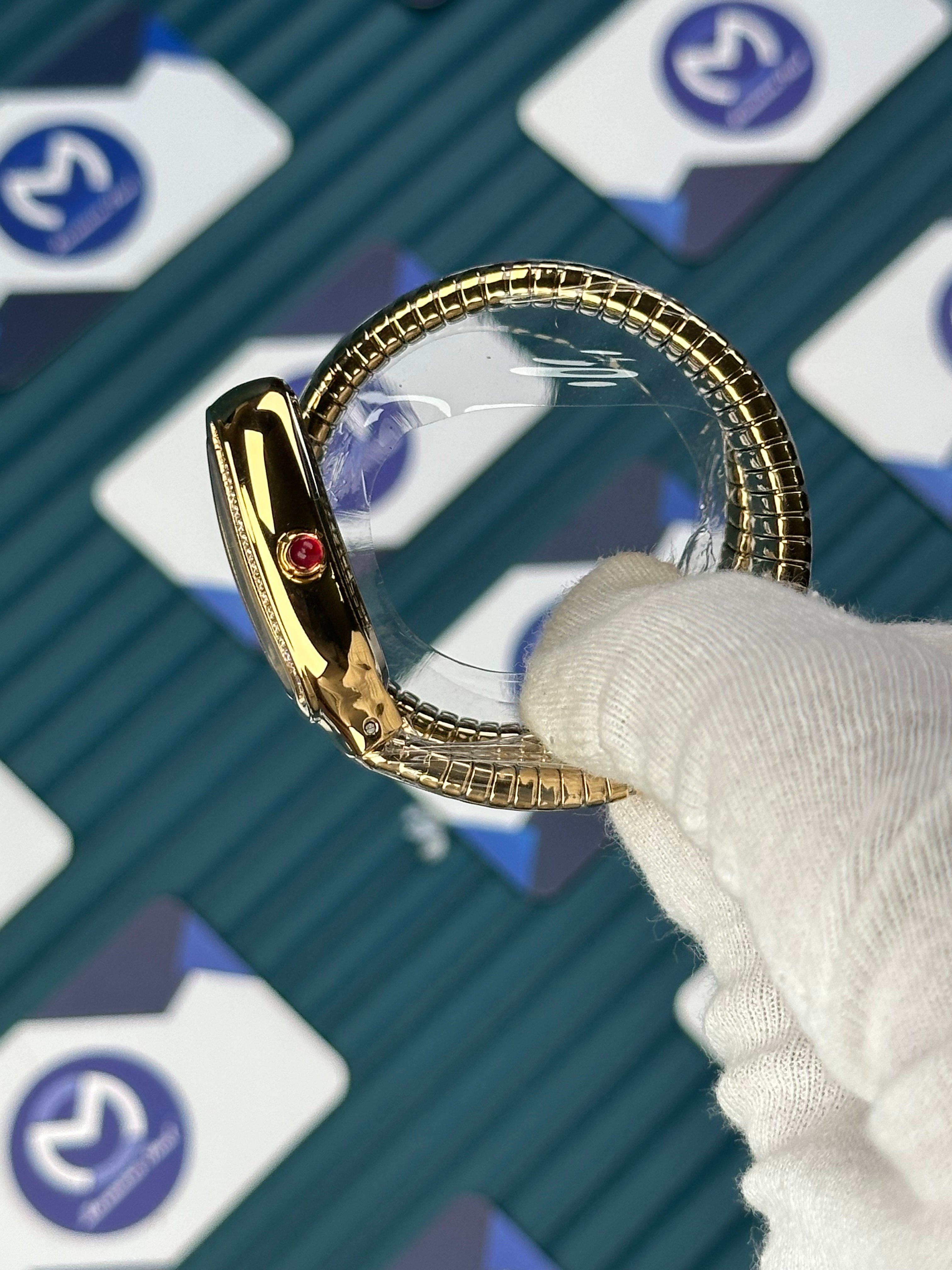 BVLGARI SERPENTI WHITE DIAL DIAMOND BEZEL GOLD TUBOGAS