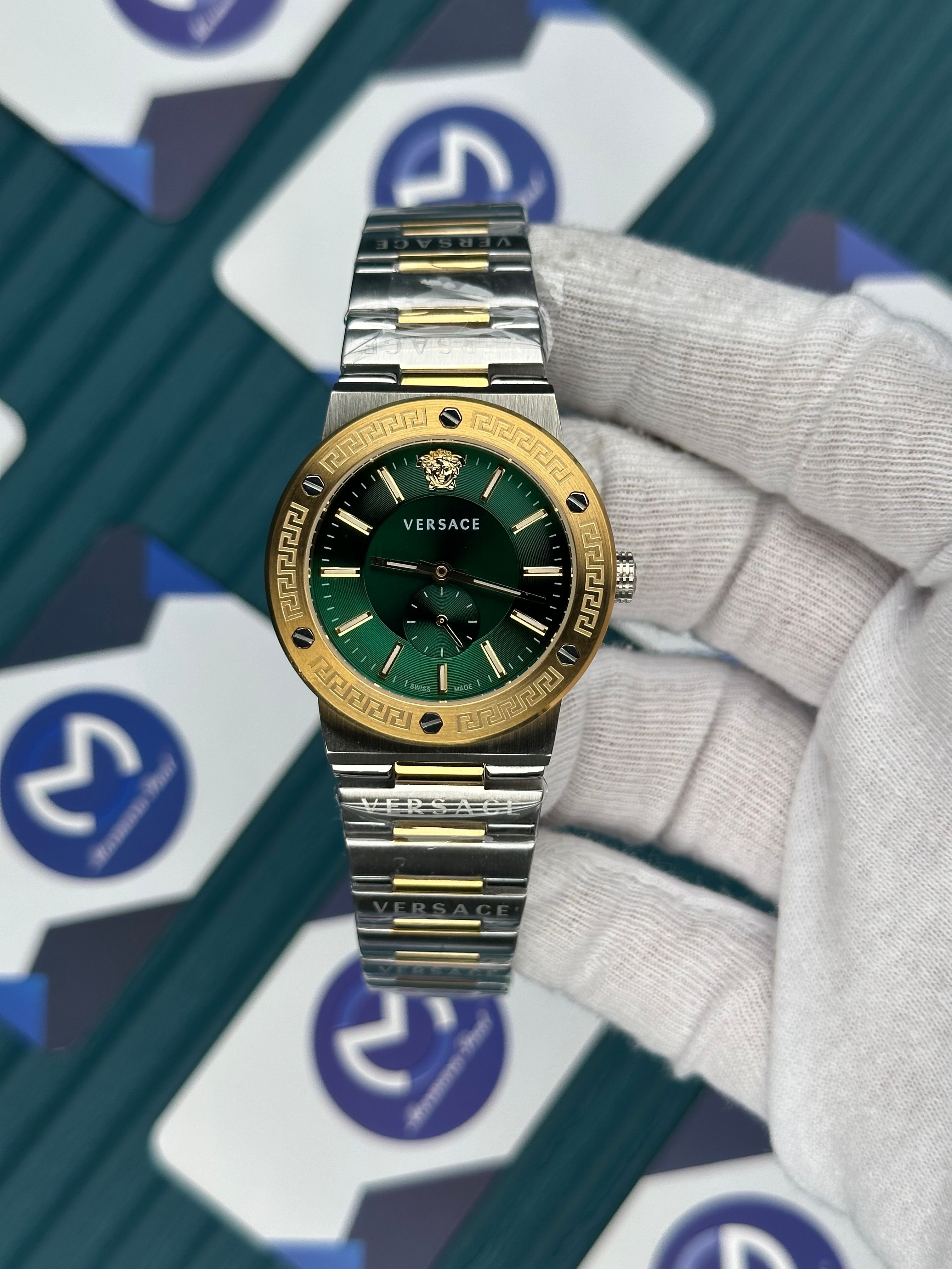 VERSACE 36 GREEN CHRONOMETER DIAL GOLD-SILVER