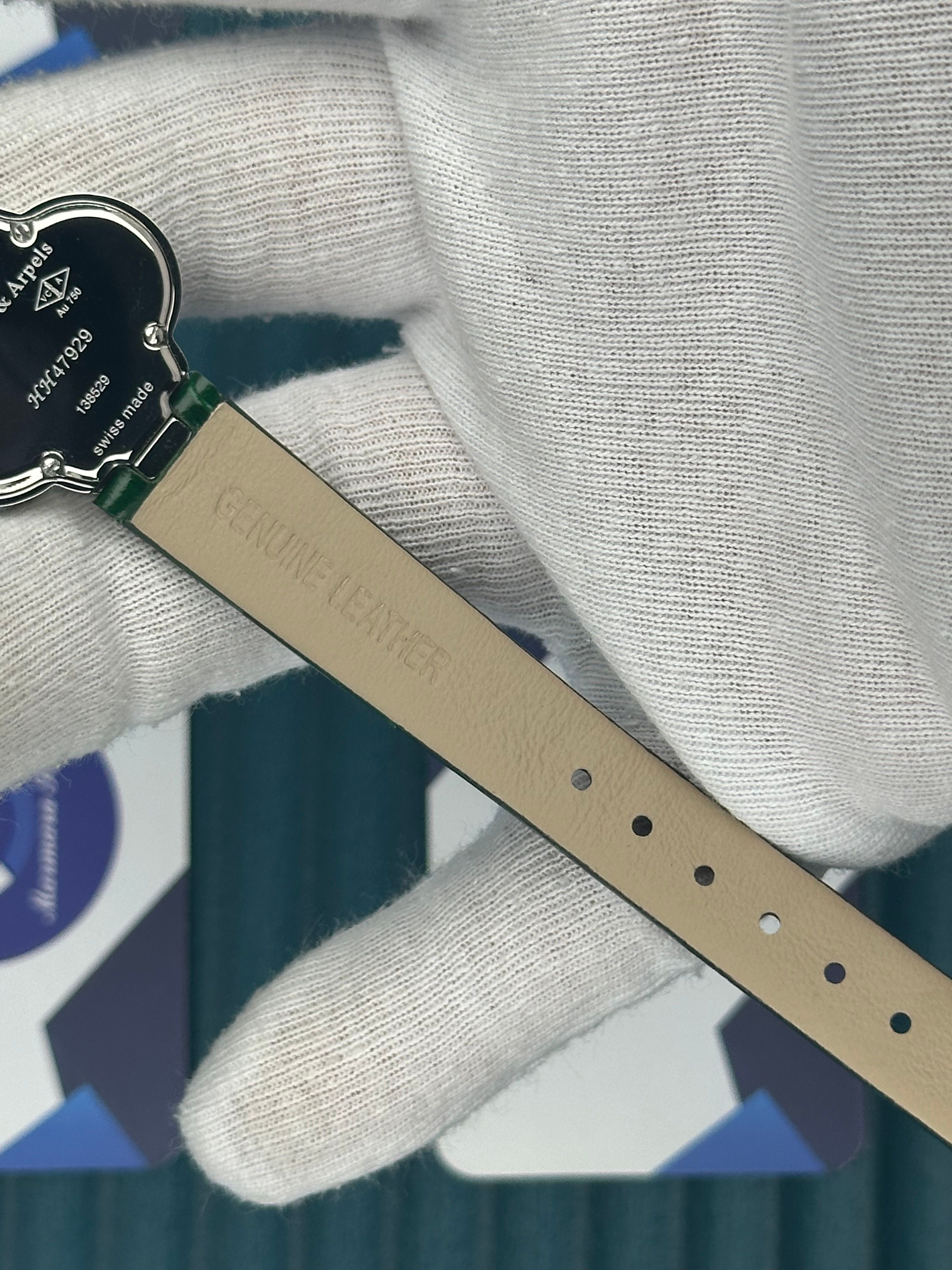 VAN CLEEF & ARPELS WHITE DIAL DIAMOND BEZEL GREEN LEATHER CORD