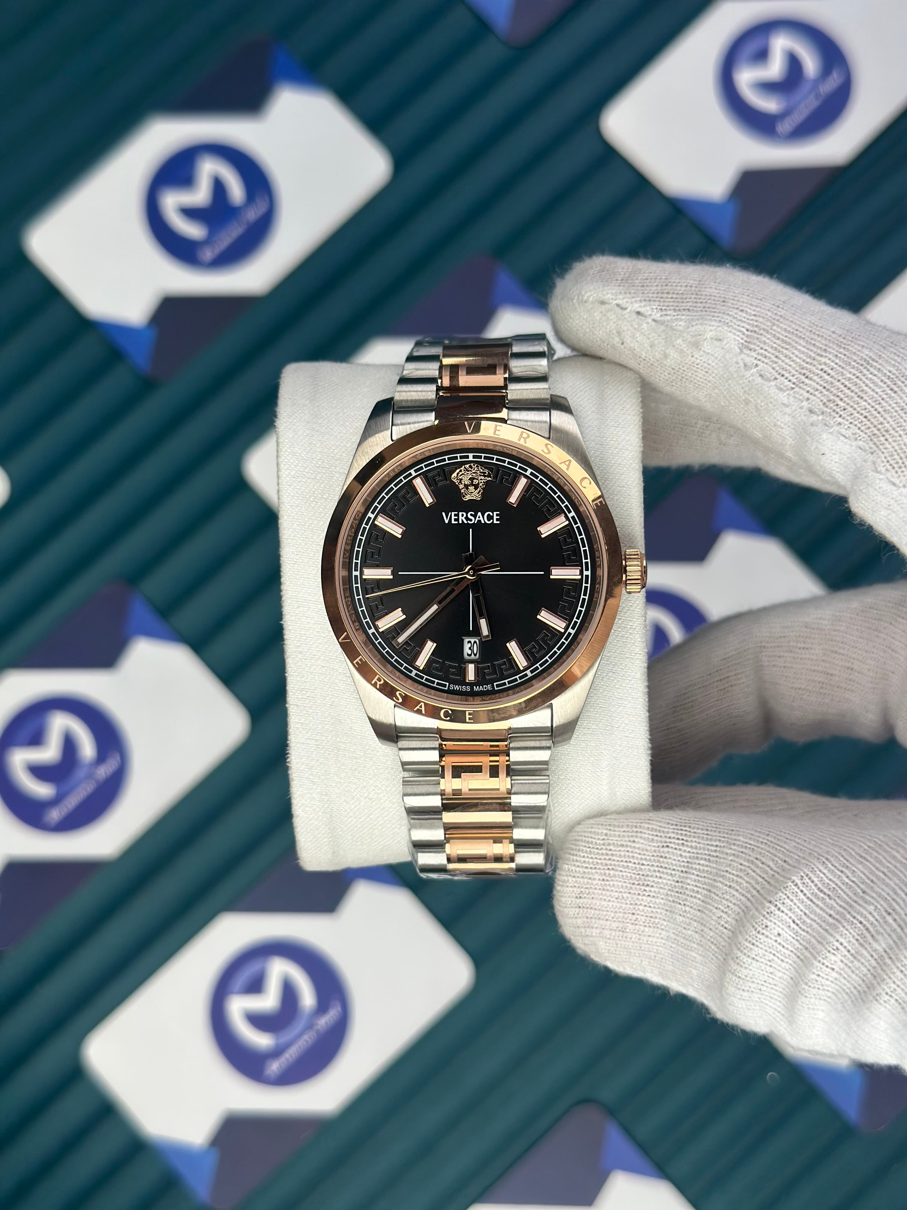 VERSACE NEW BLACK DIAL ROSE-SILVER PRESIDENT