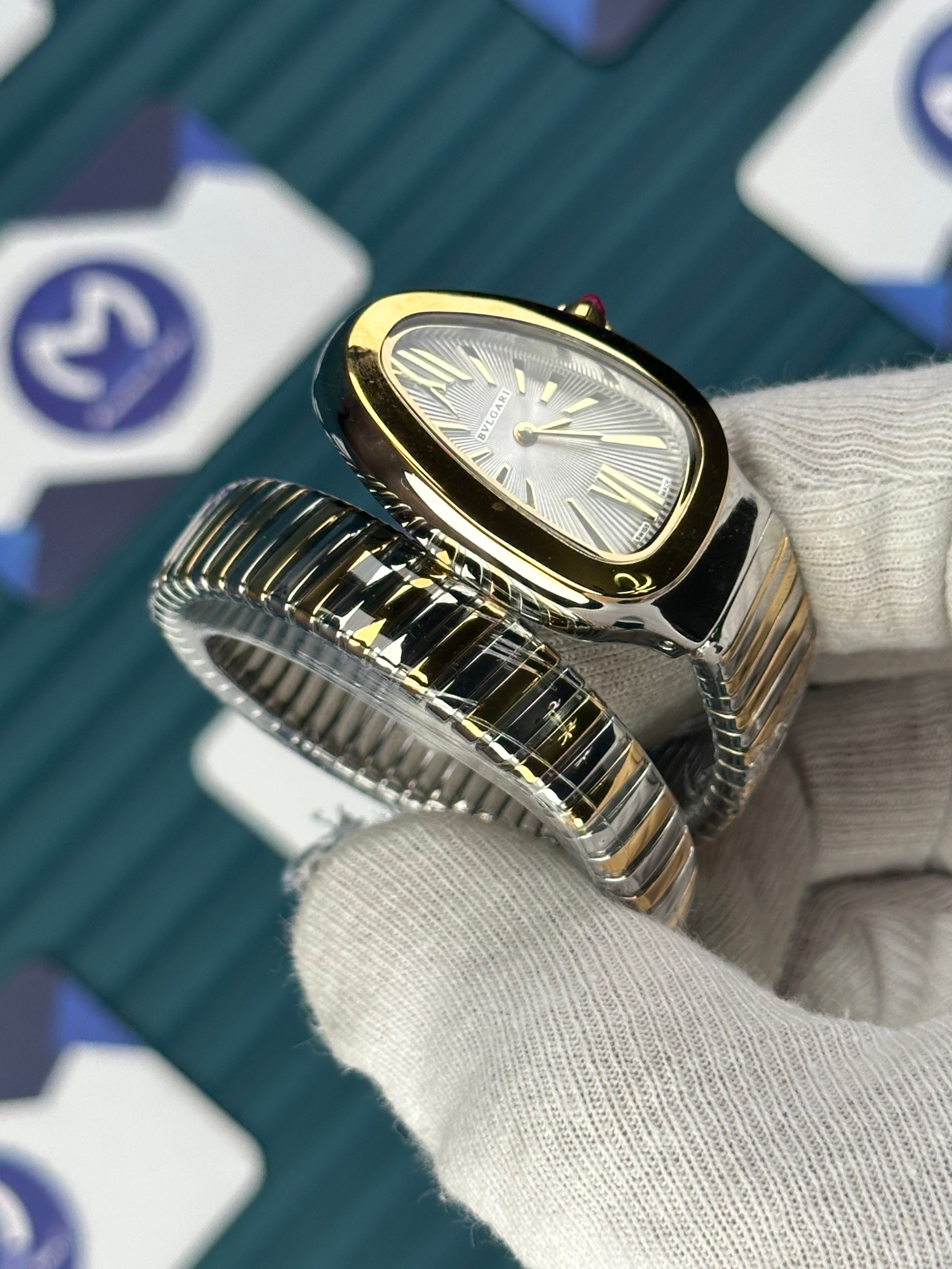 BVLGARI SERPENTI WHITE DIAL GOLD-SILVER SHORT TUBOGAS
