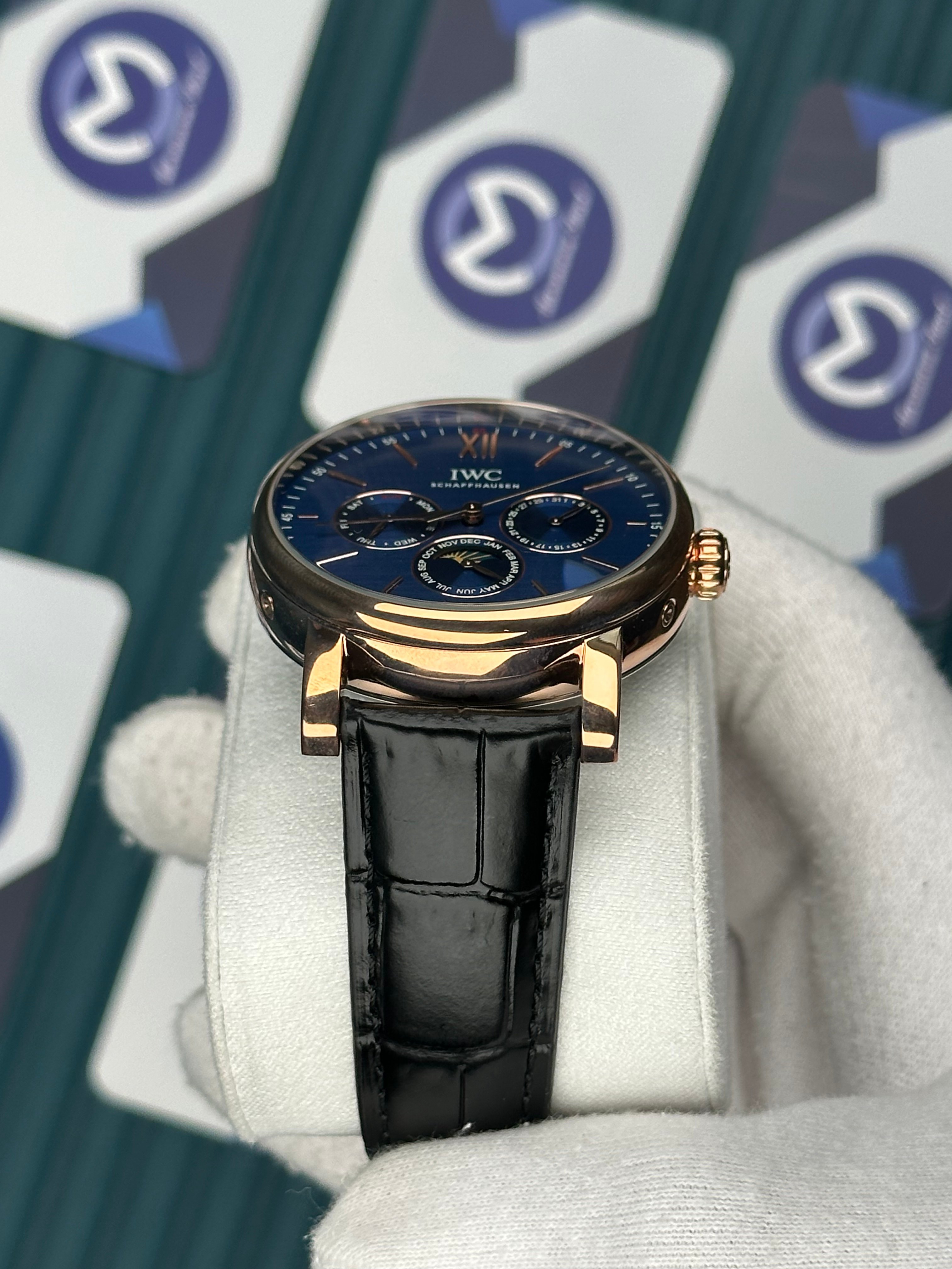 Iwc Blue Dial Chronograph Black Leather Cord