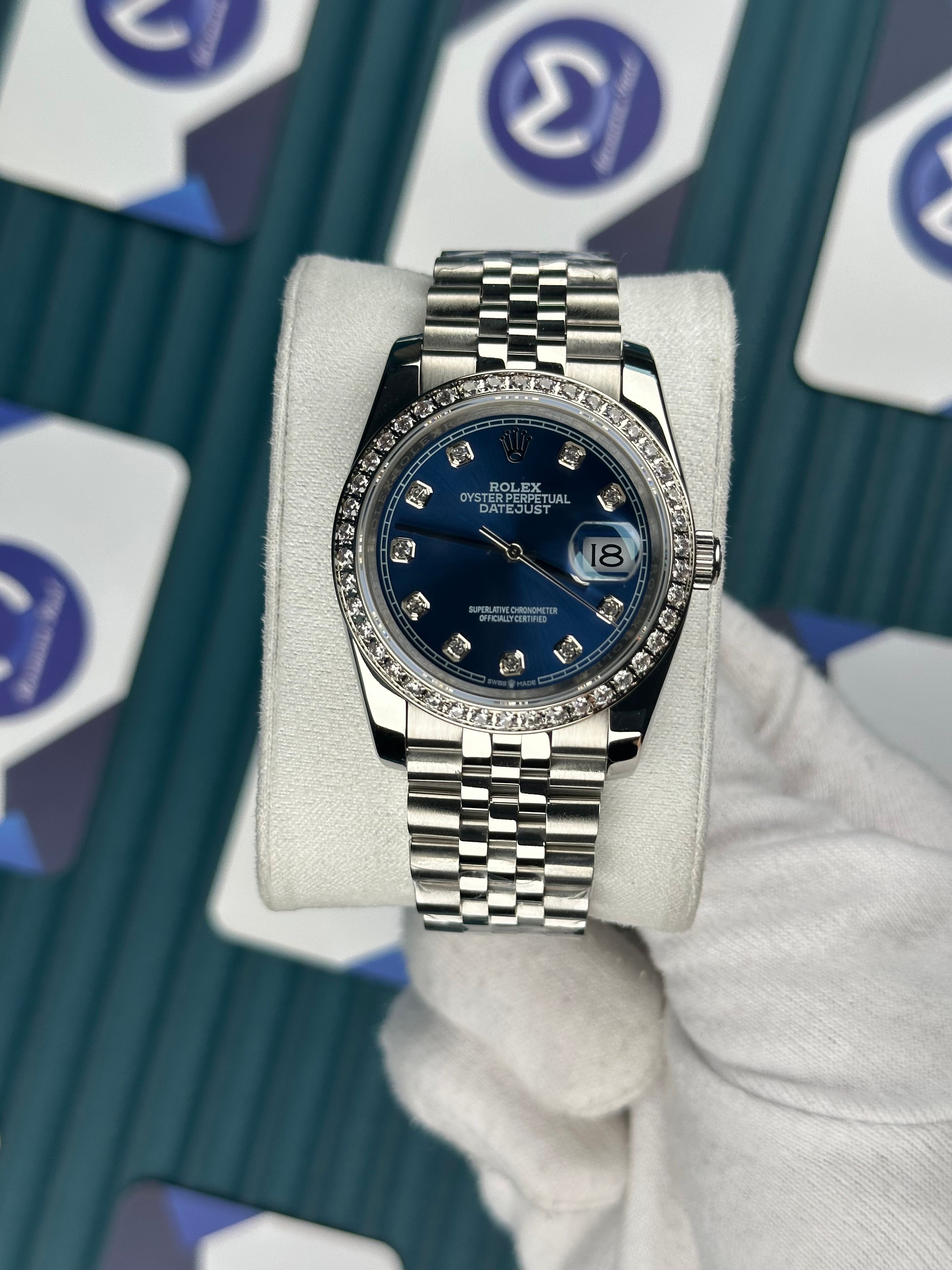 ROLEX 36 MAVİ KADRAN PIRLANTA BEZEL SILVER JUBILEE