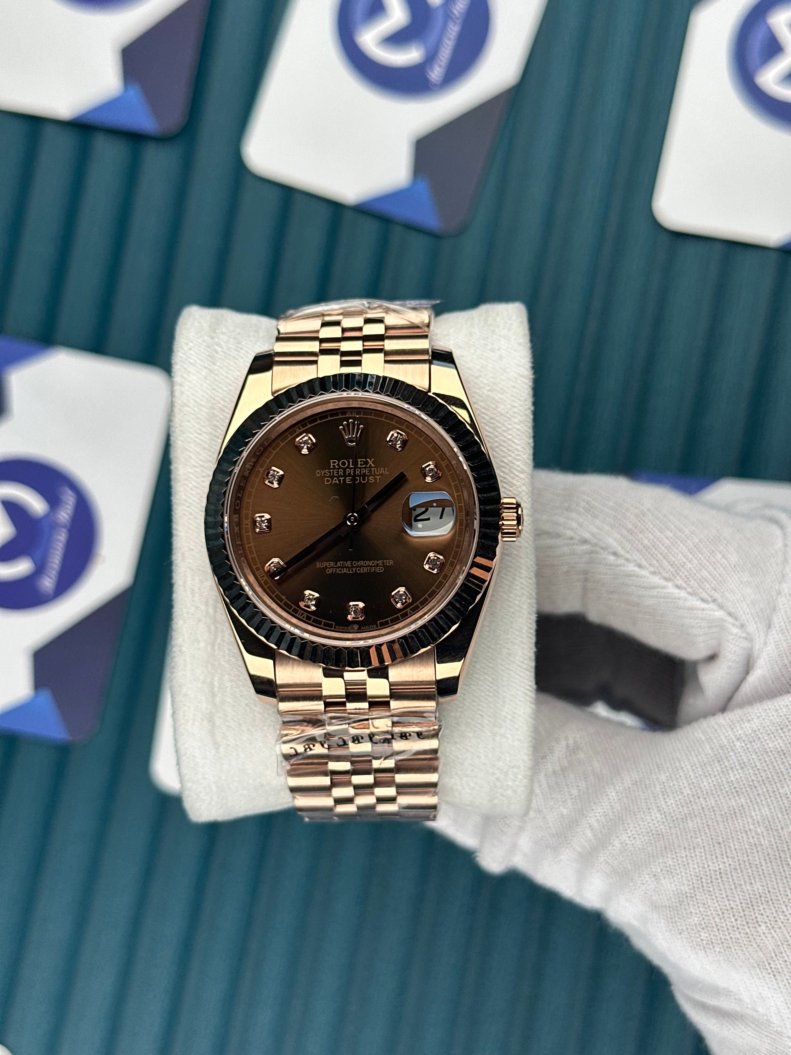ROLEX DATEJUST CHOCOLATE DIAL DIAMOND INDEX ROSE JUBILE