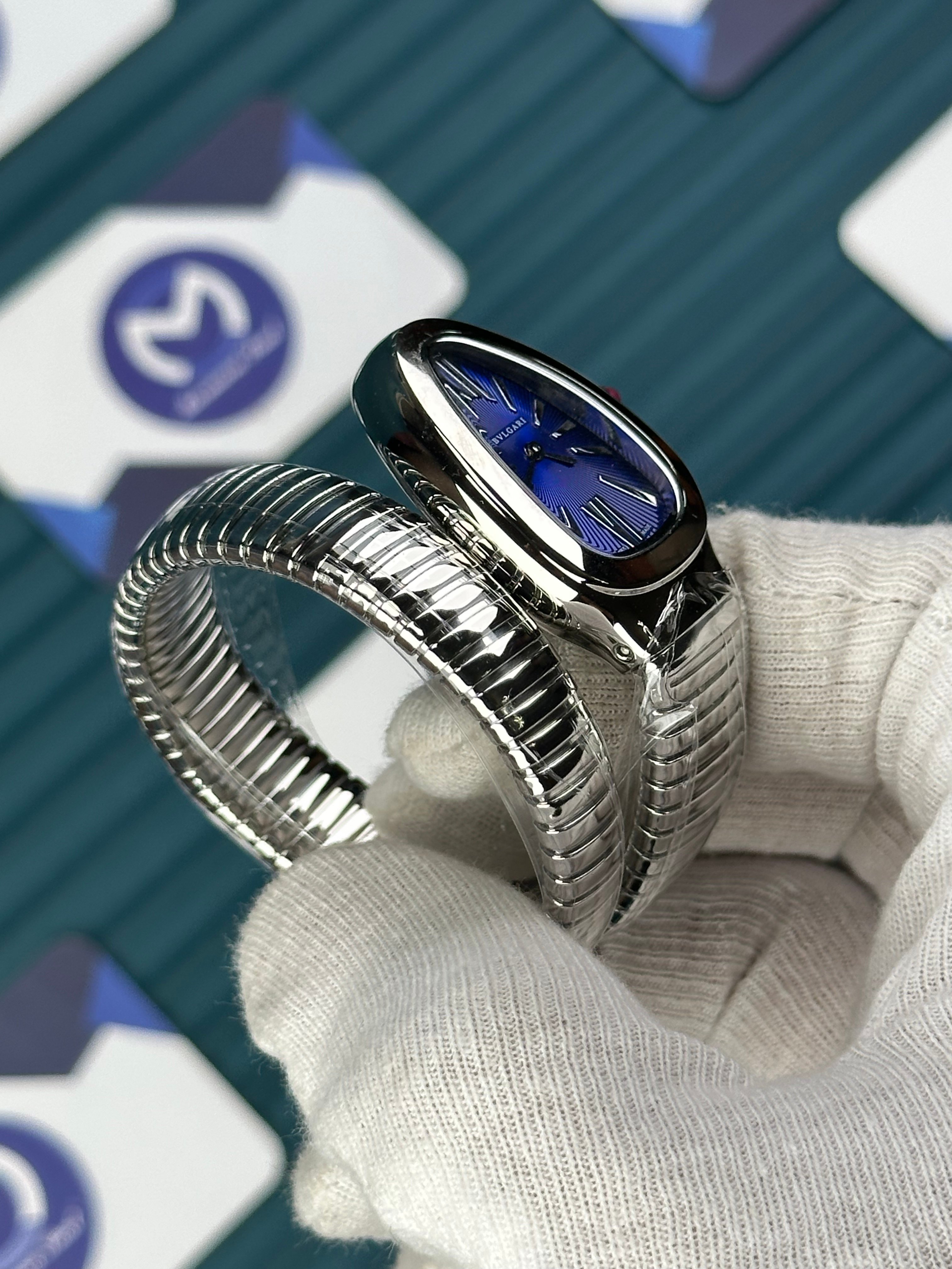 BVLGARI SERPENTI BLUE DIAL SILVER SHORT TUBOGAS