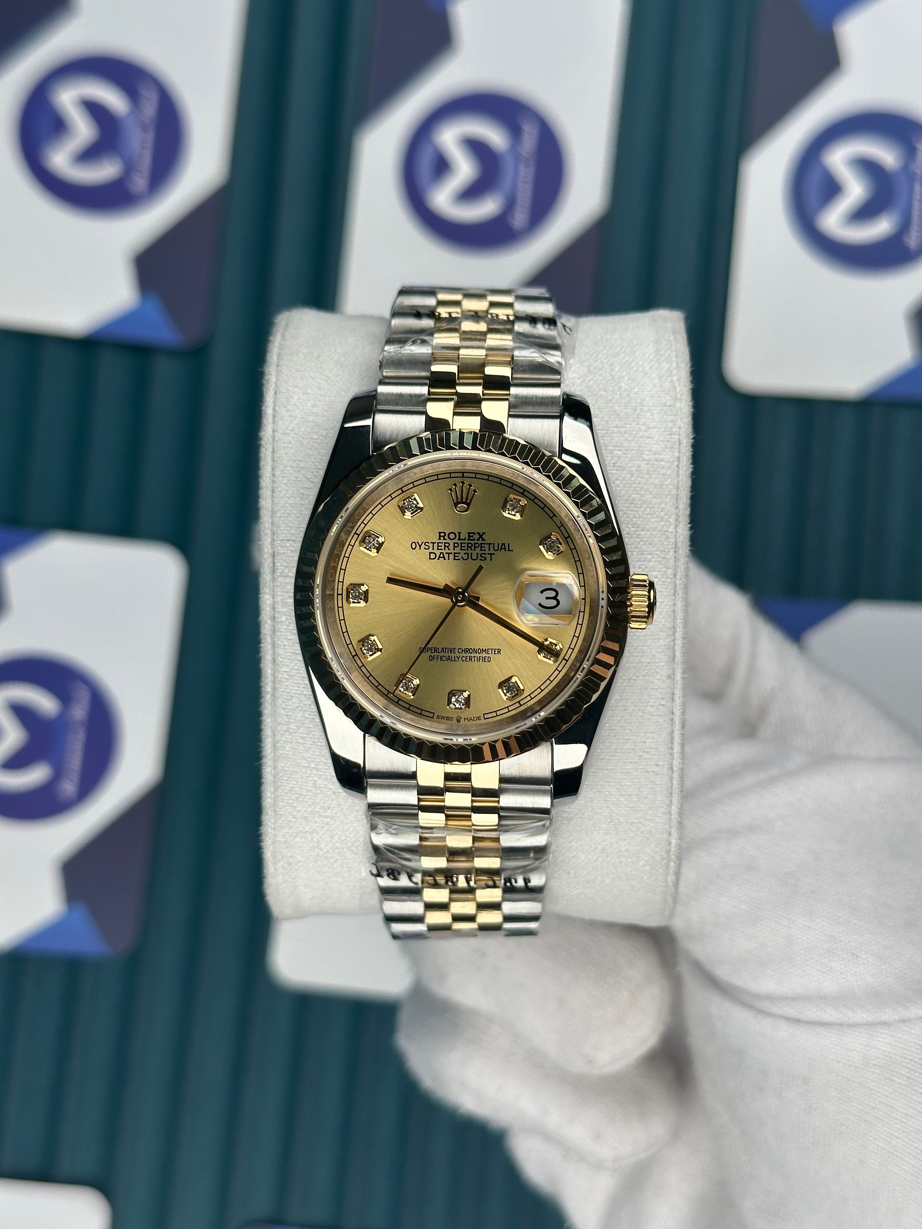 ROLEX 36 GOLD KADRAN PIRLANTA INDEX GOLD-SILVER JUBILEE