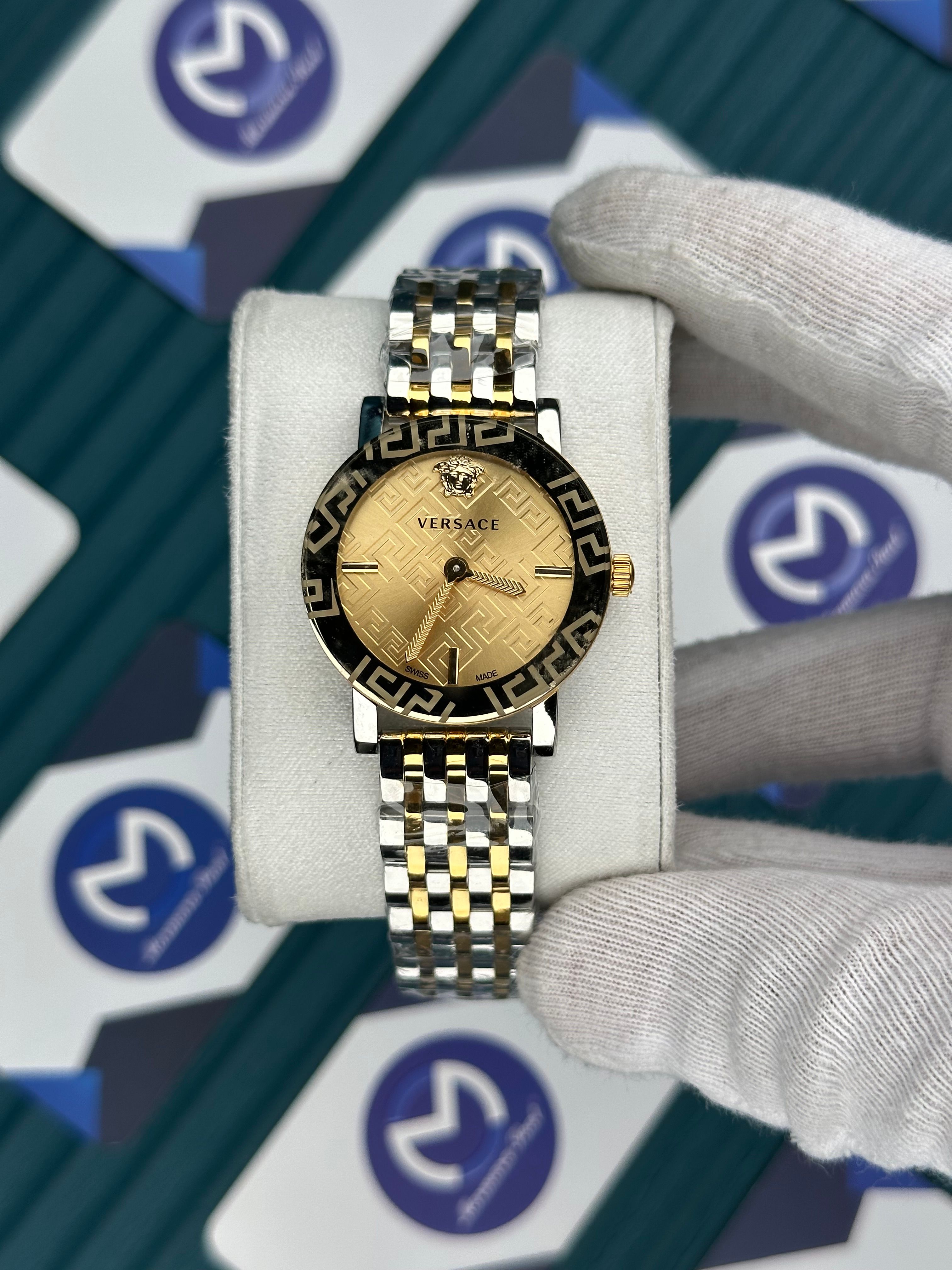 VERSACE DESENLİ AYNALI BEZEL GOLD KADRAN GOLD-SILVER 