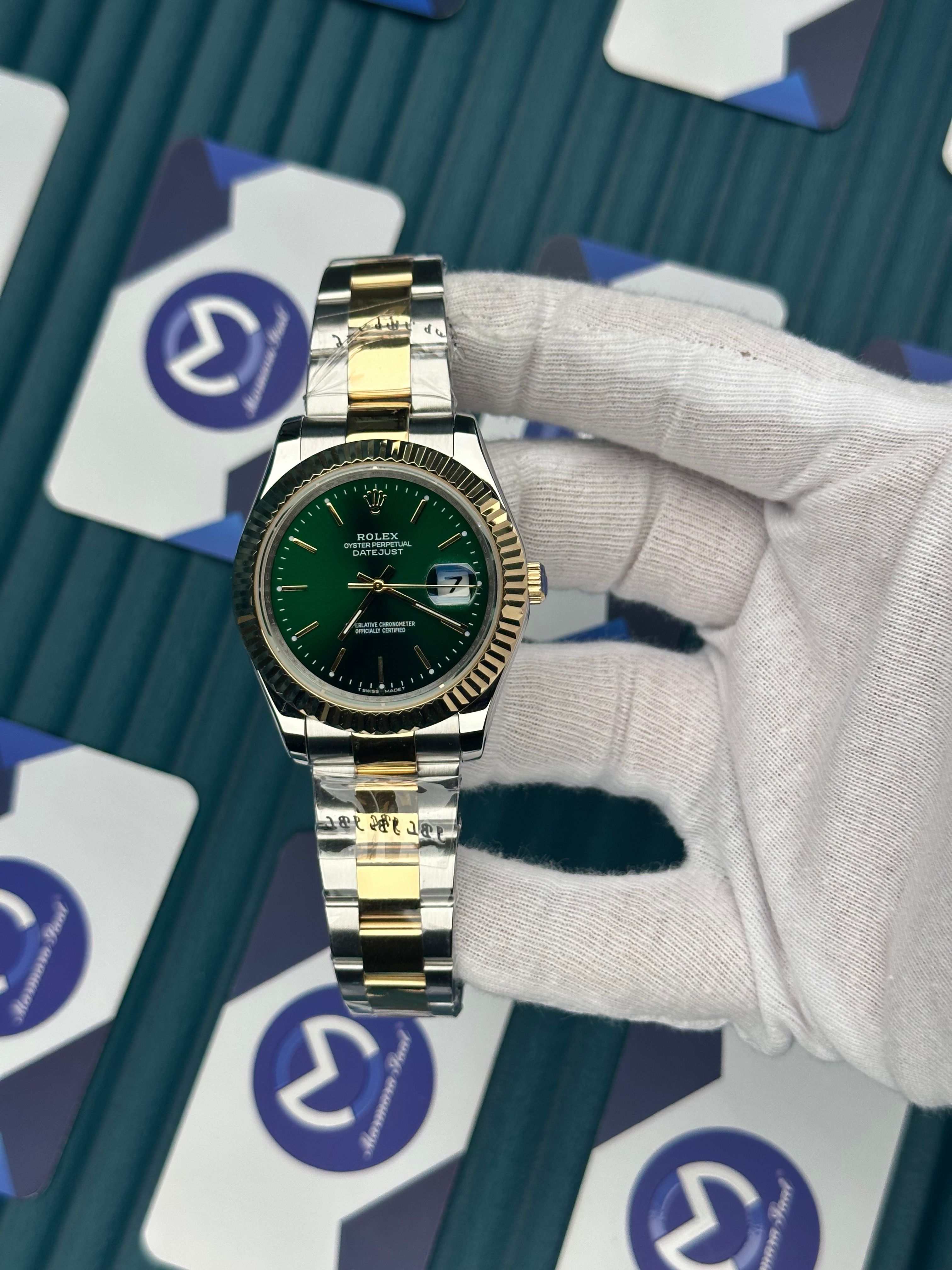 ROLEX DATEJUST GREEN DIAL GOLD INDEX NEW SEASON OYSTER