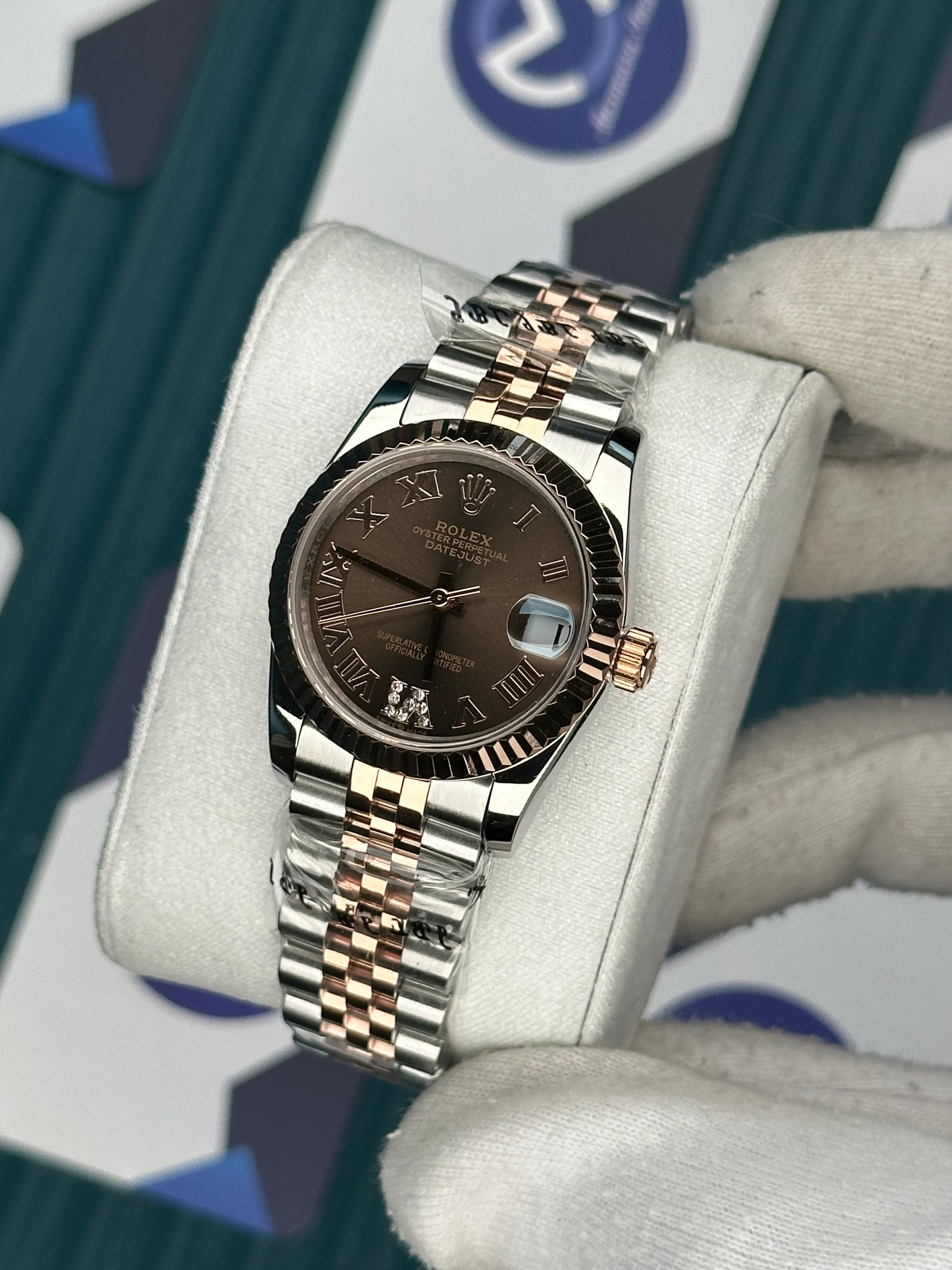 ROLEX 31 CHOCOLATE DIAL ROSE-SILVER JUBILEE
