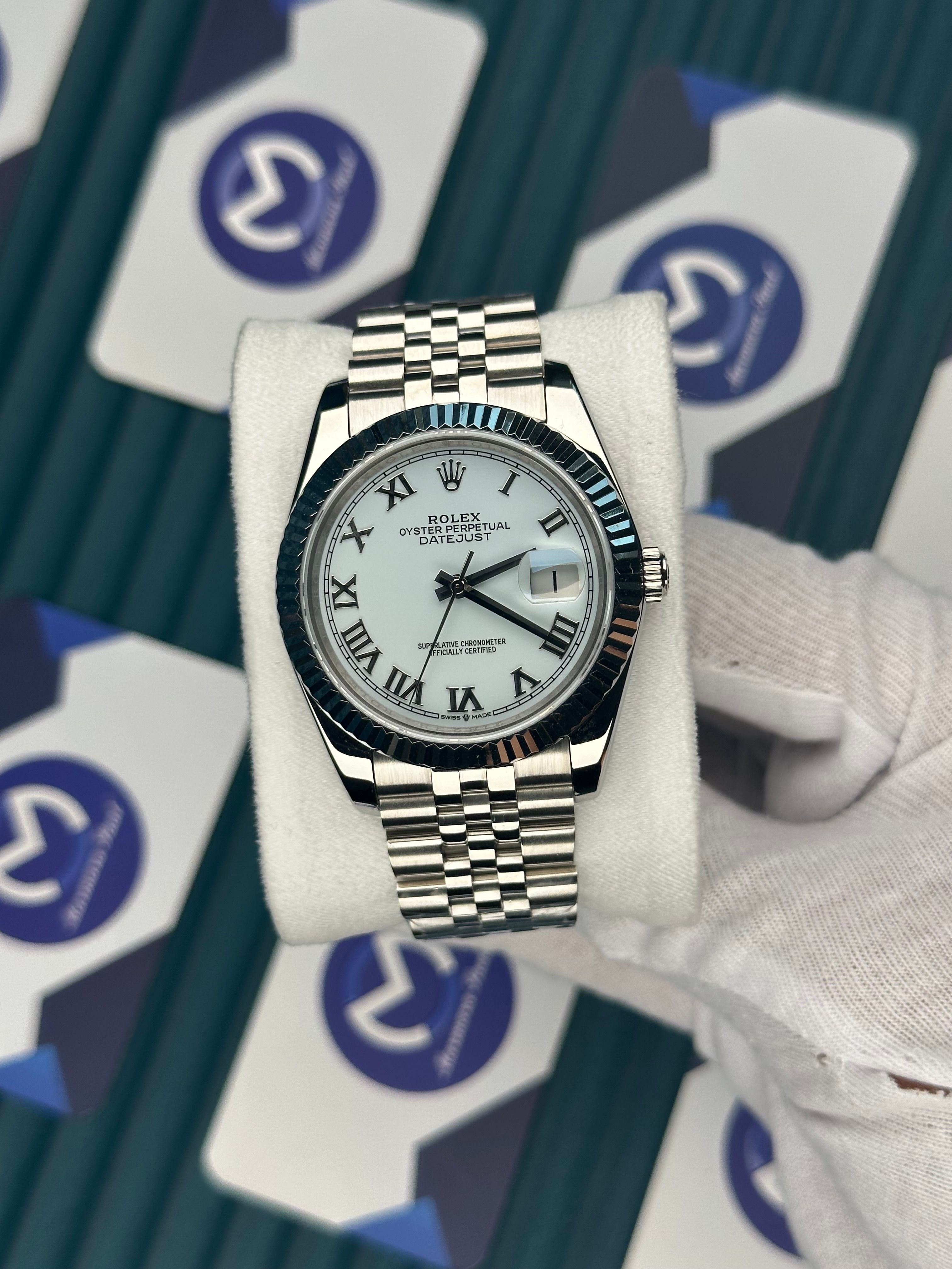 ROLEX DATEJUST WHITE DIAL SILVER ROMA INDEX SILVER JUBILE