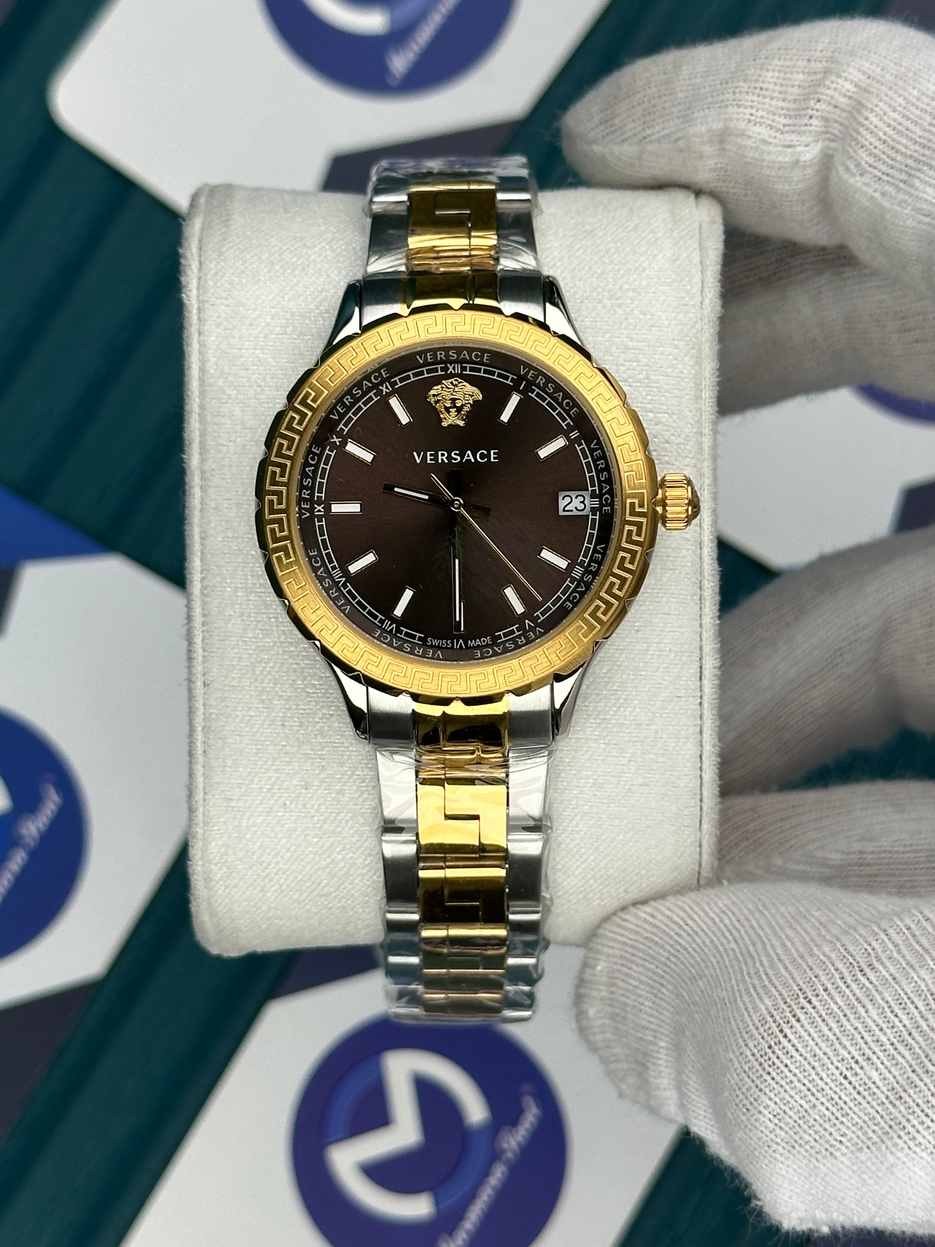 VERSACE 36 CHOCOLATE DIAL GOLD-SILVER OYSTER