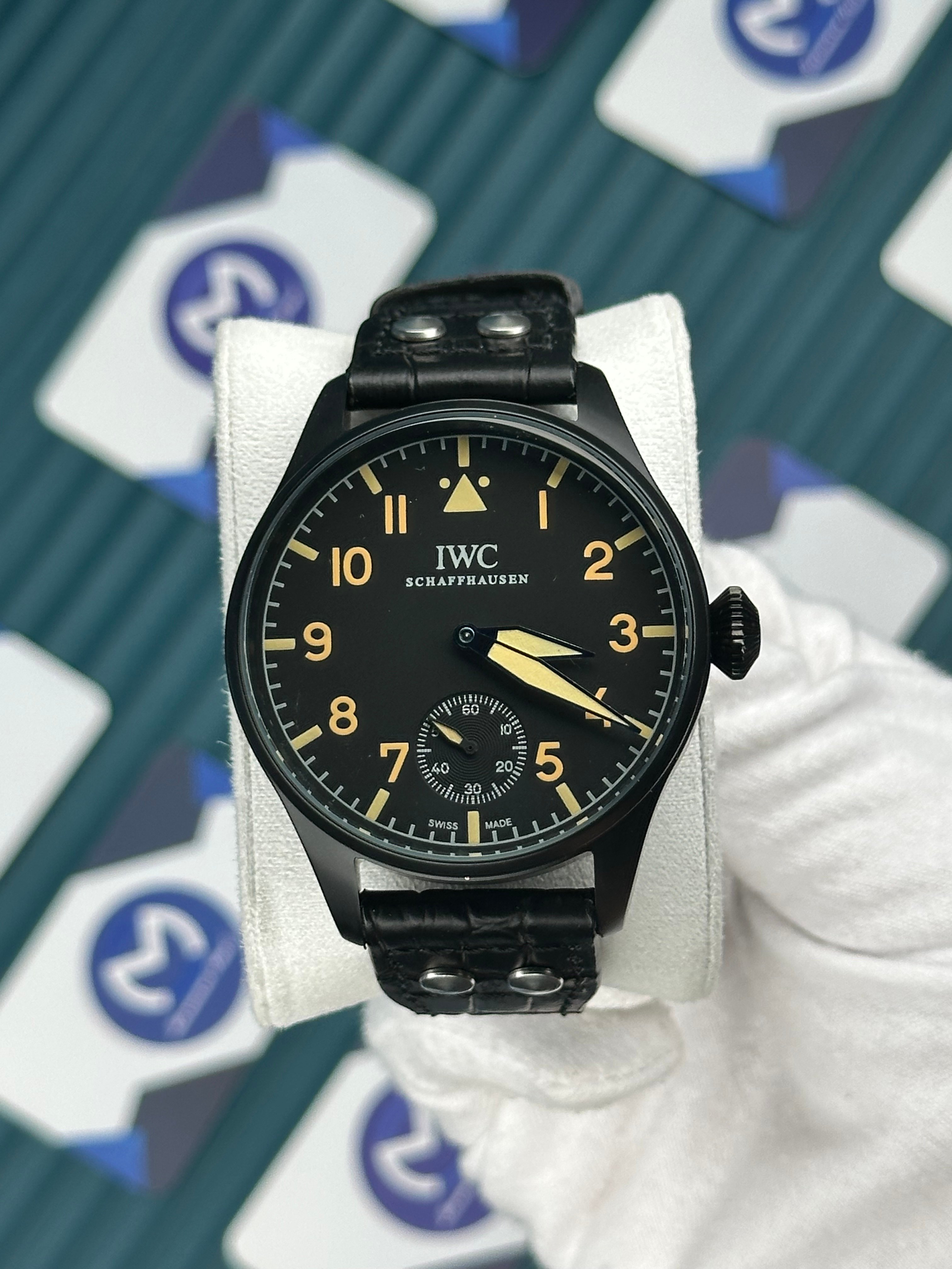 IWC SCHAFFHAUSEN BIG PILOT BLACK LEATHER CORD YELLOW INDEX