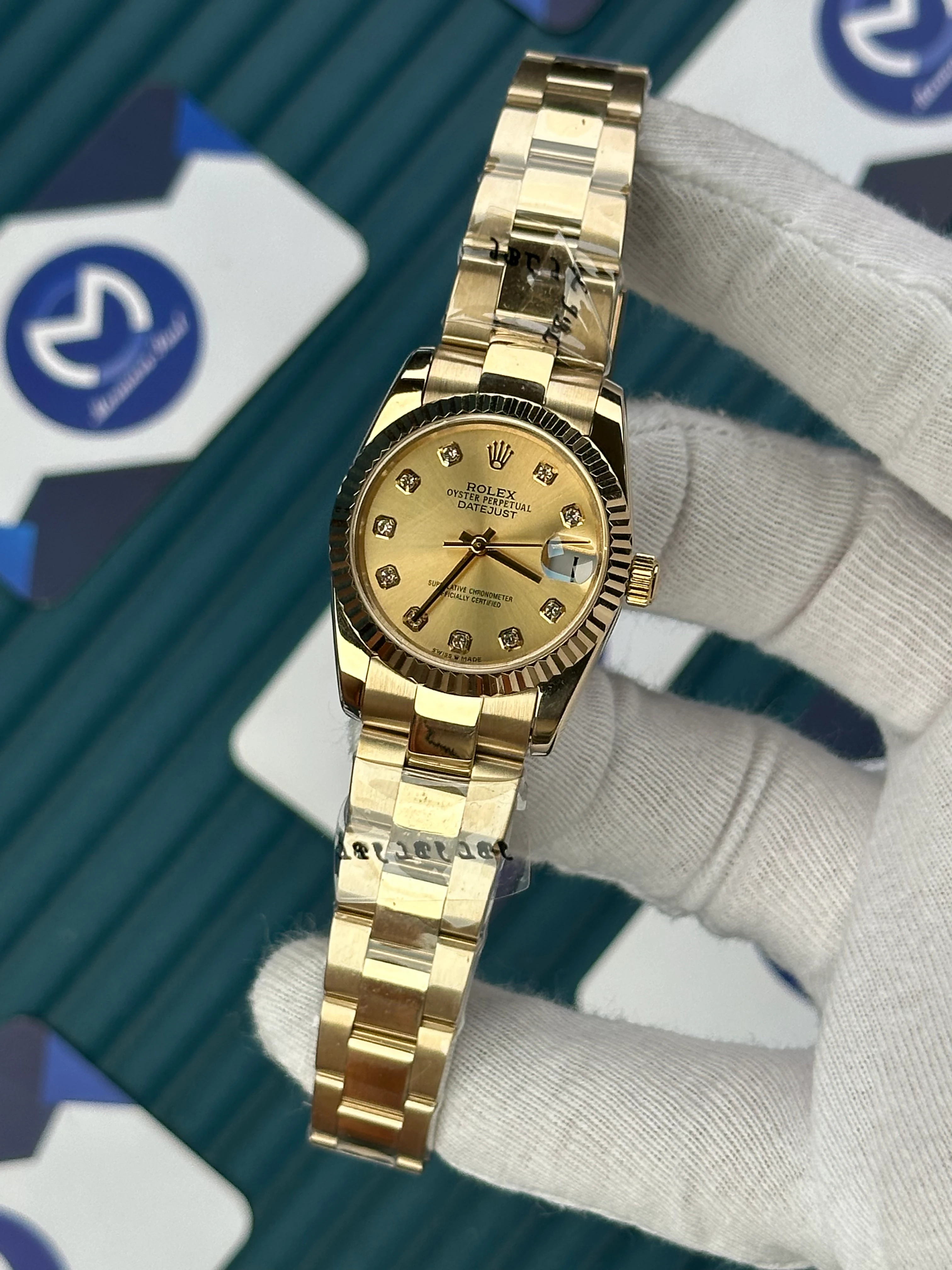 ROLEX 31 MM DATEJUST GOLD DIAL DIAMOND INDEX GOLD OYSTER 