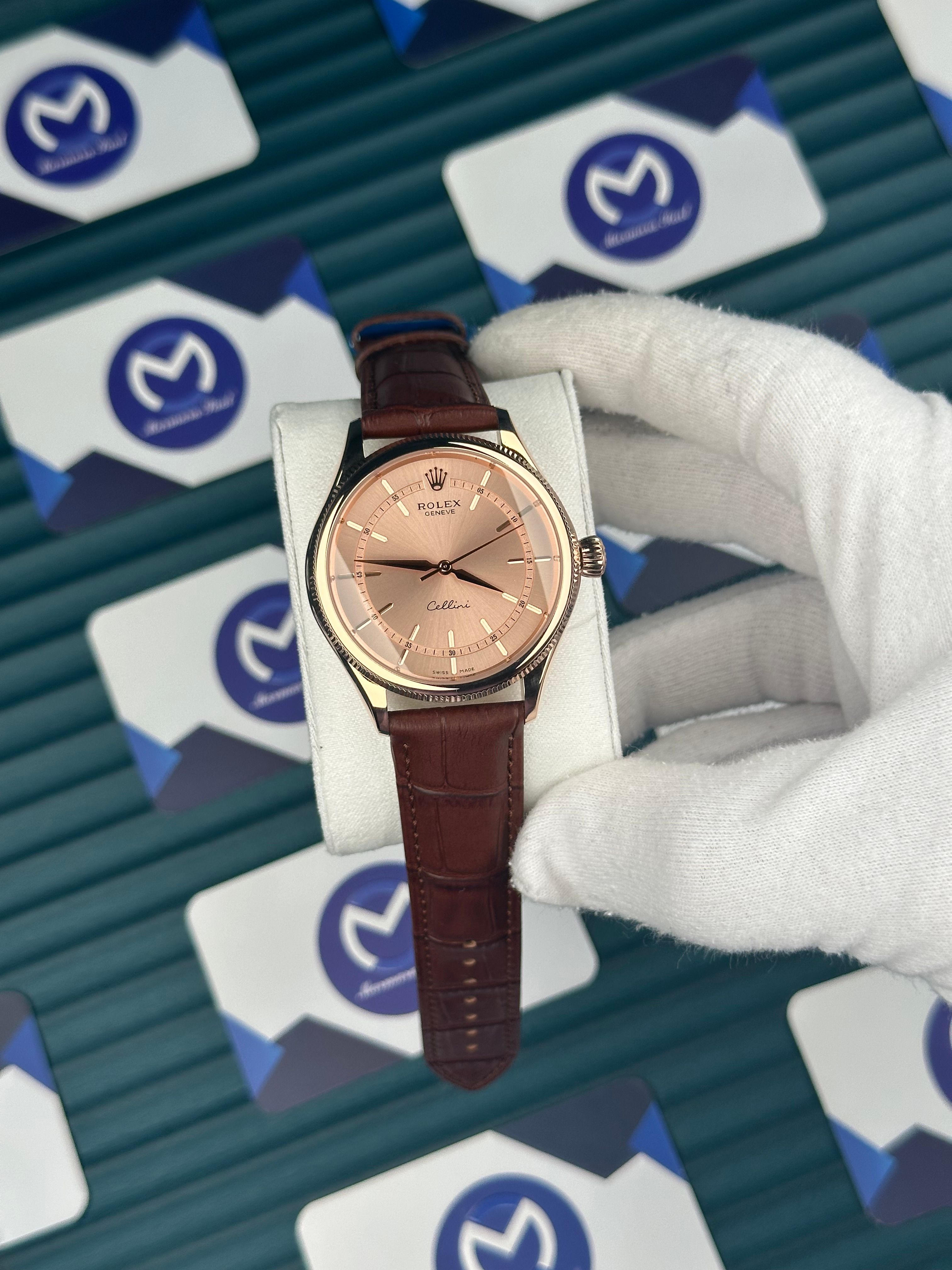 Rolex Cellini Rose Kasa Gül Kurusu Kadran Kahverengi Deri Kordon