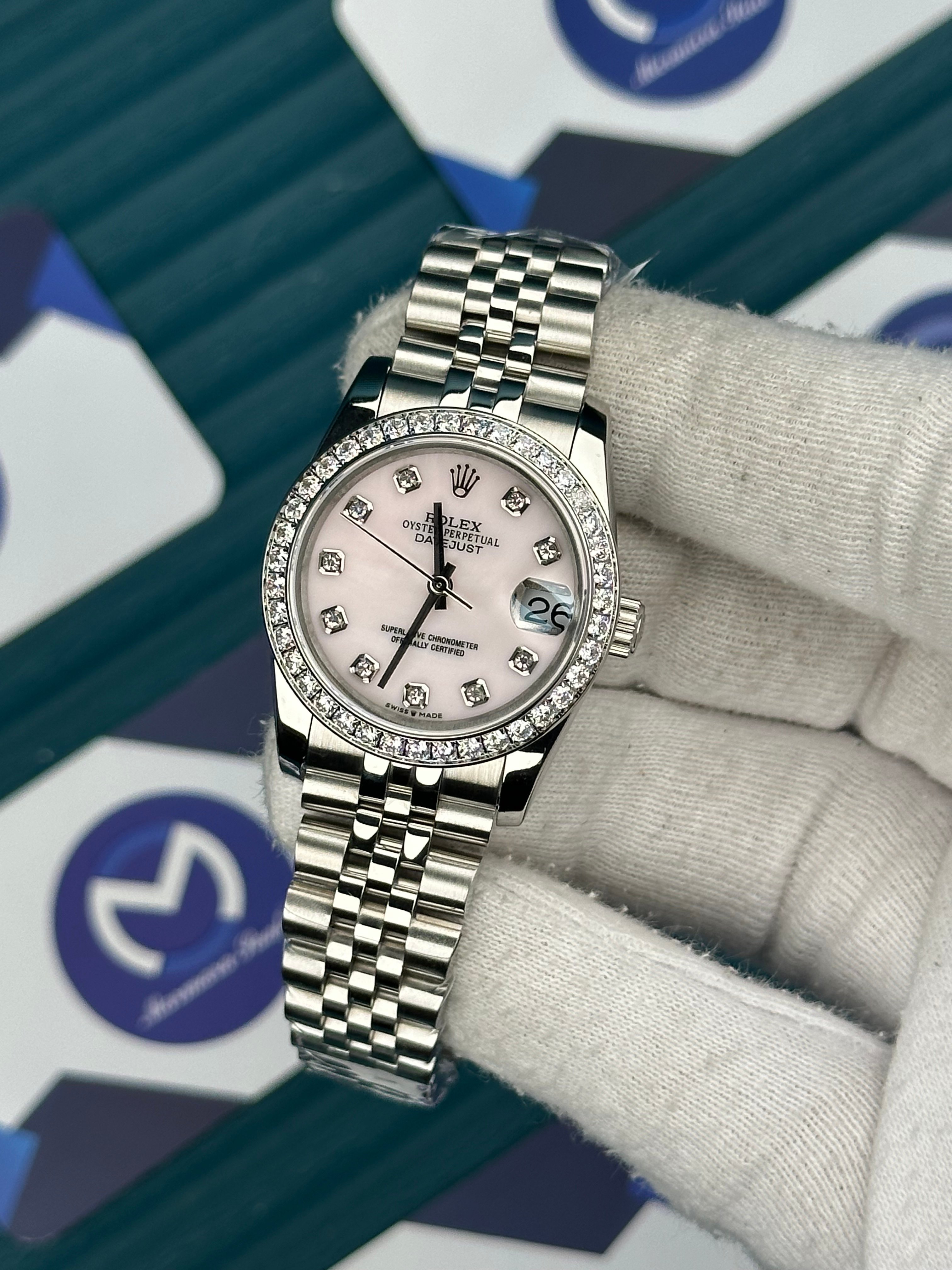 ROLEX 31 TOZ PEMBE PIRLANTA BEZEL SILVER JUBILEE