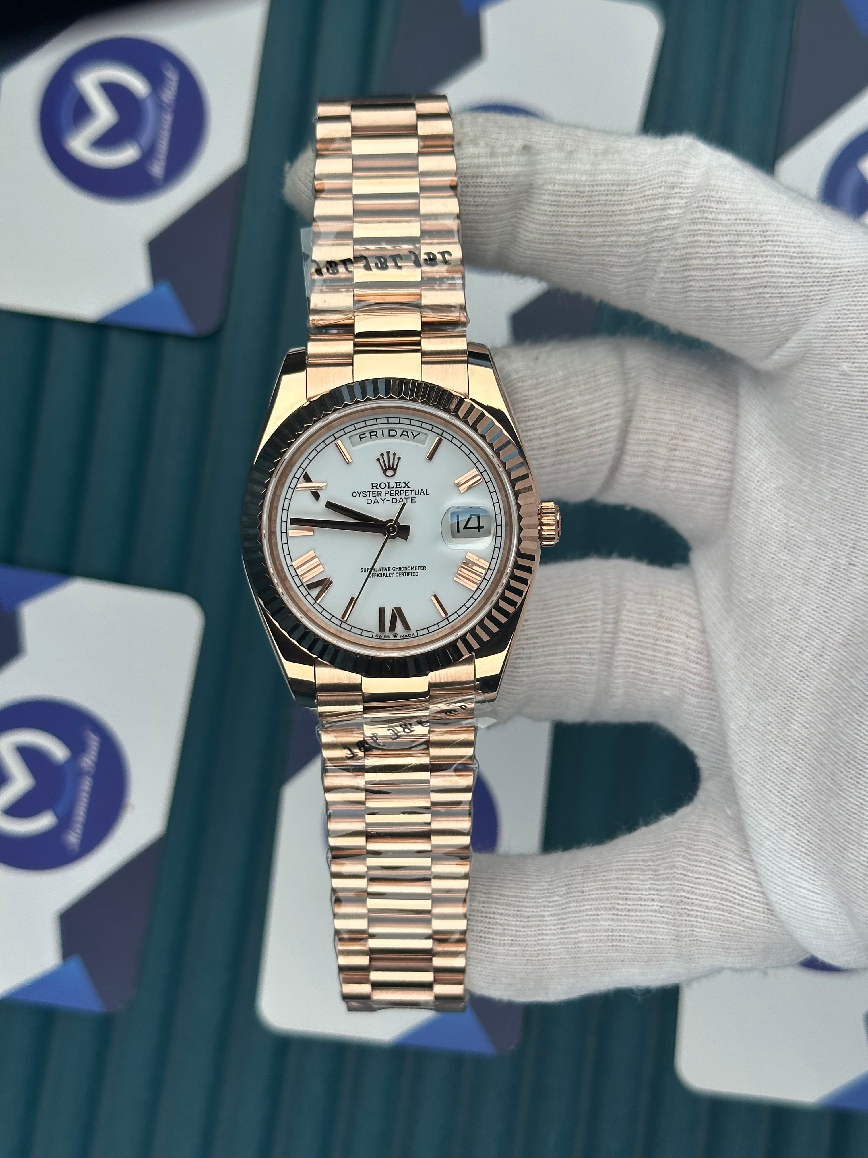 ROLEX DAY-DATE WHITE DIAL ROMA INDEX ROSE PRESIDENT