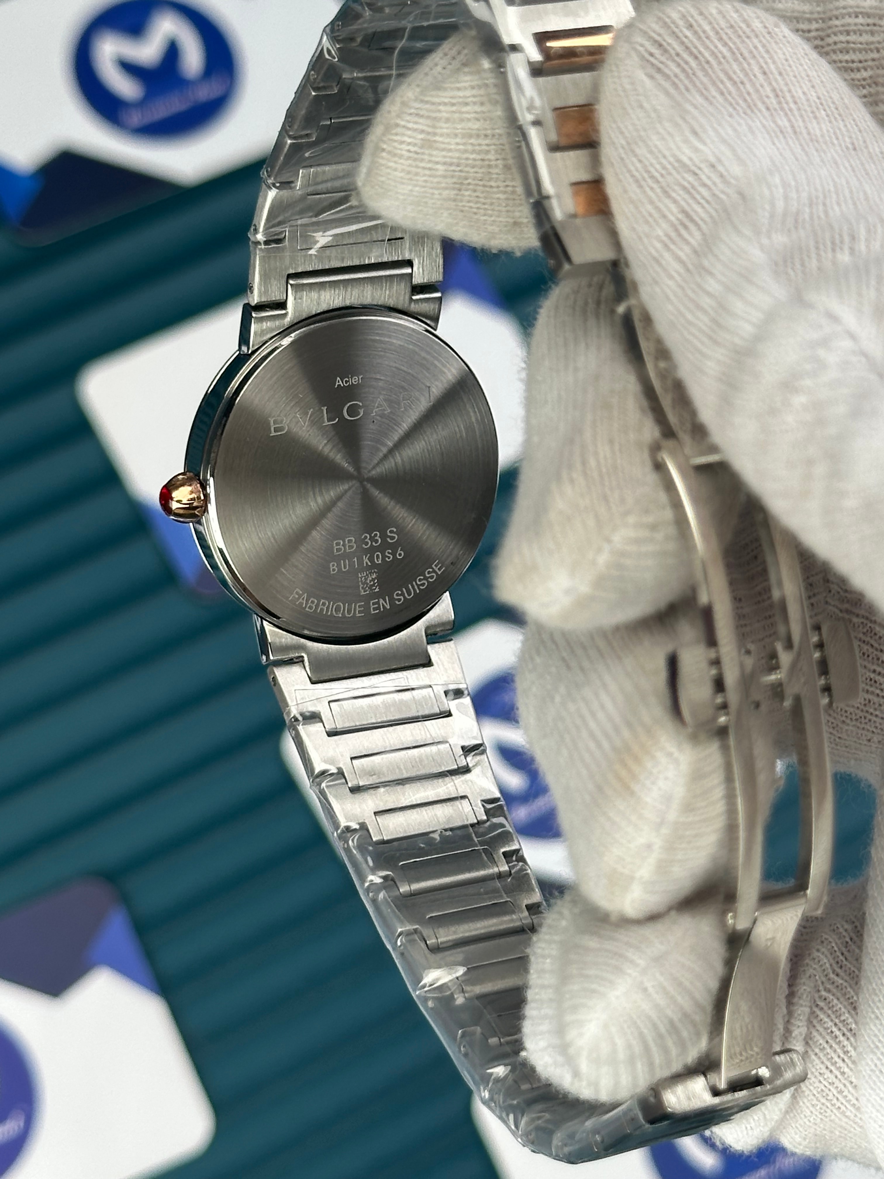 BVLGARI BLACK DIAL GOLD BEZEL DIAMOND INDEX GOLD-SILVER CORD