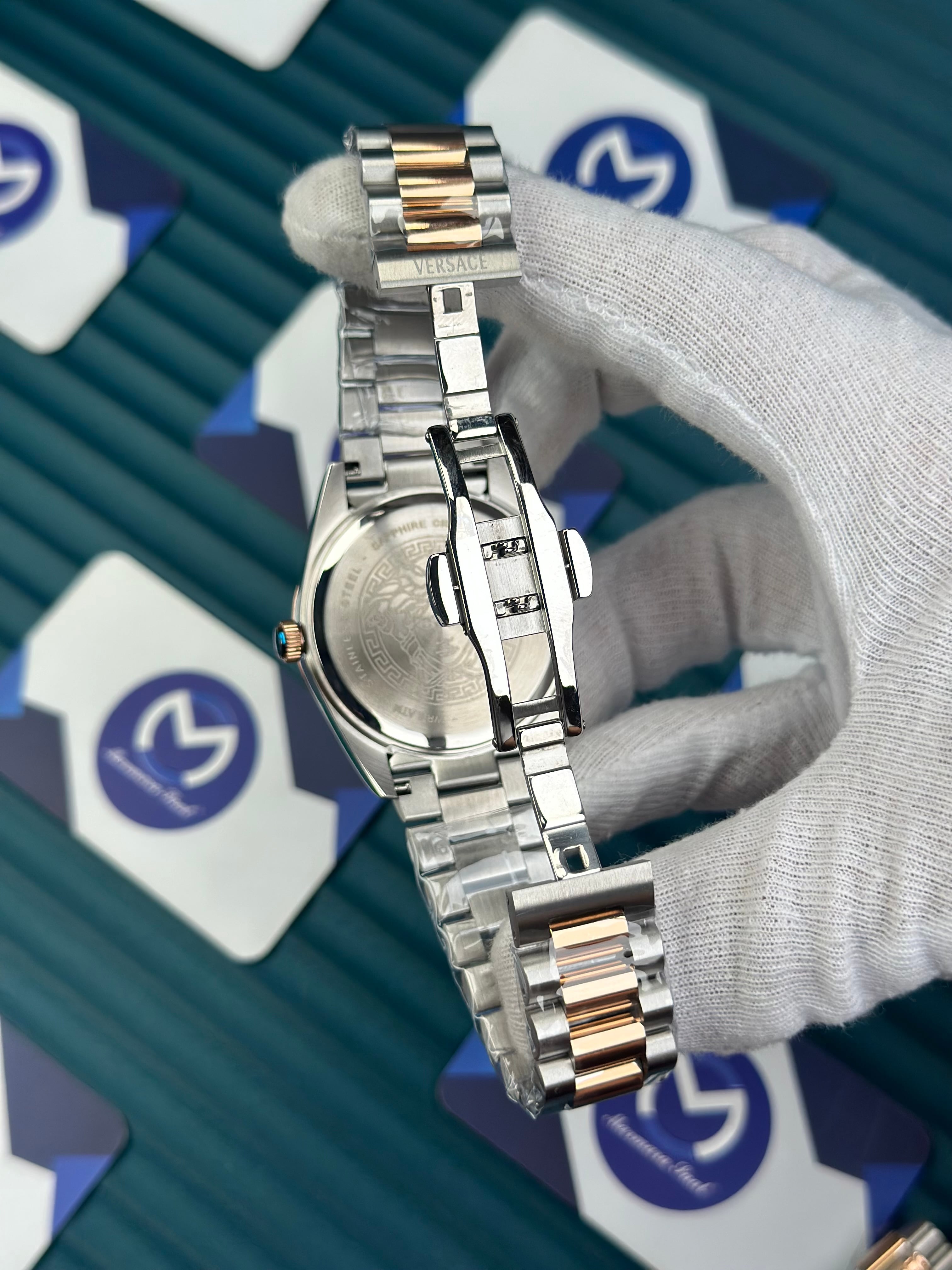 VERSACE NEW TURQUOISE DIAL ROSE-SILVER PRESIDENT