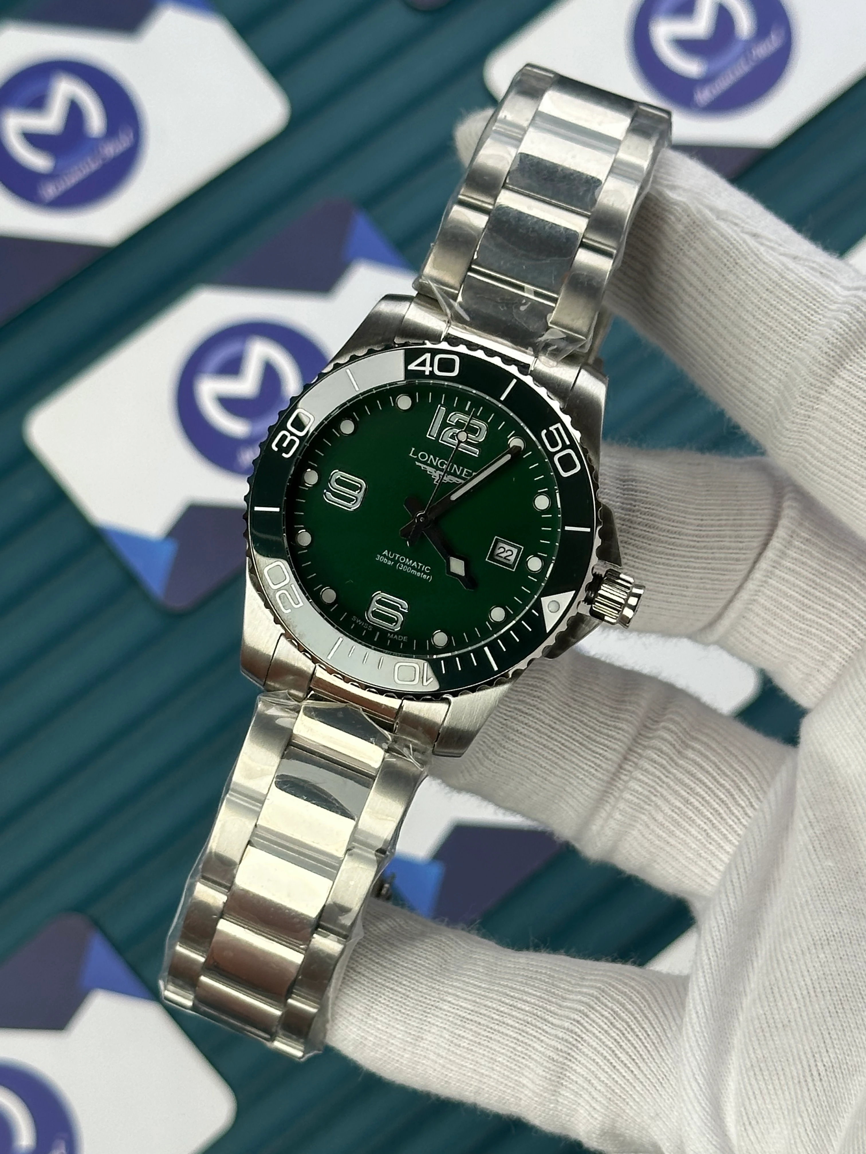 LONGINES HYDROCONQUEST AUTOMATIC GREEN DIAL SILVER 