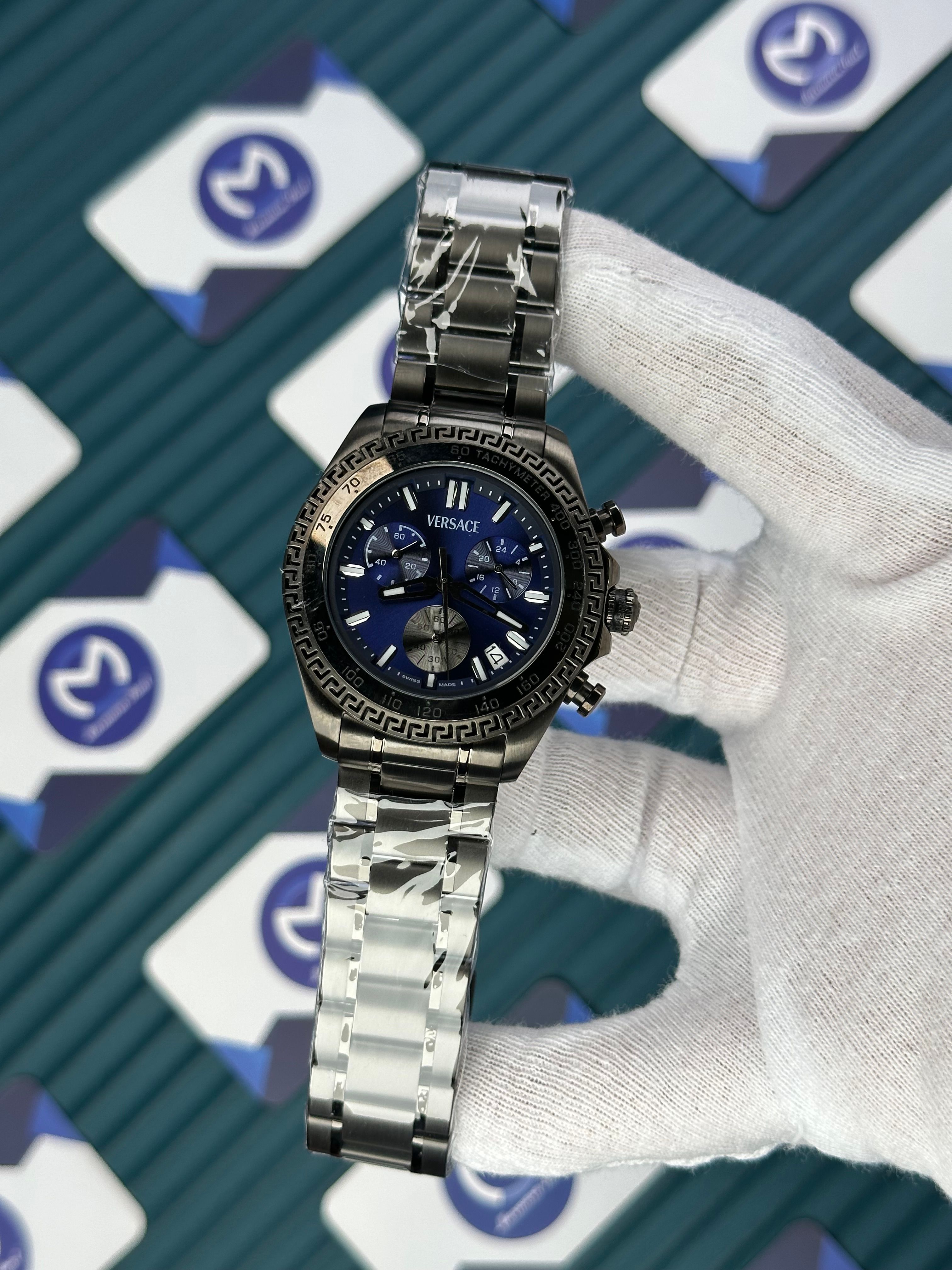 VERSACE BLUE DIAL CHRONOMOMETER FULL BLACK NEW SEASON 