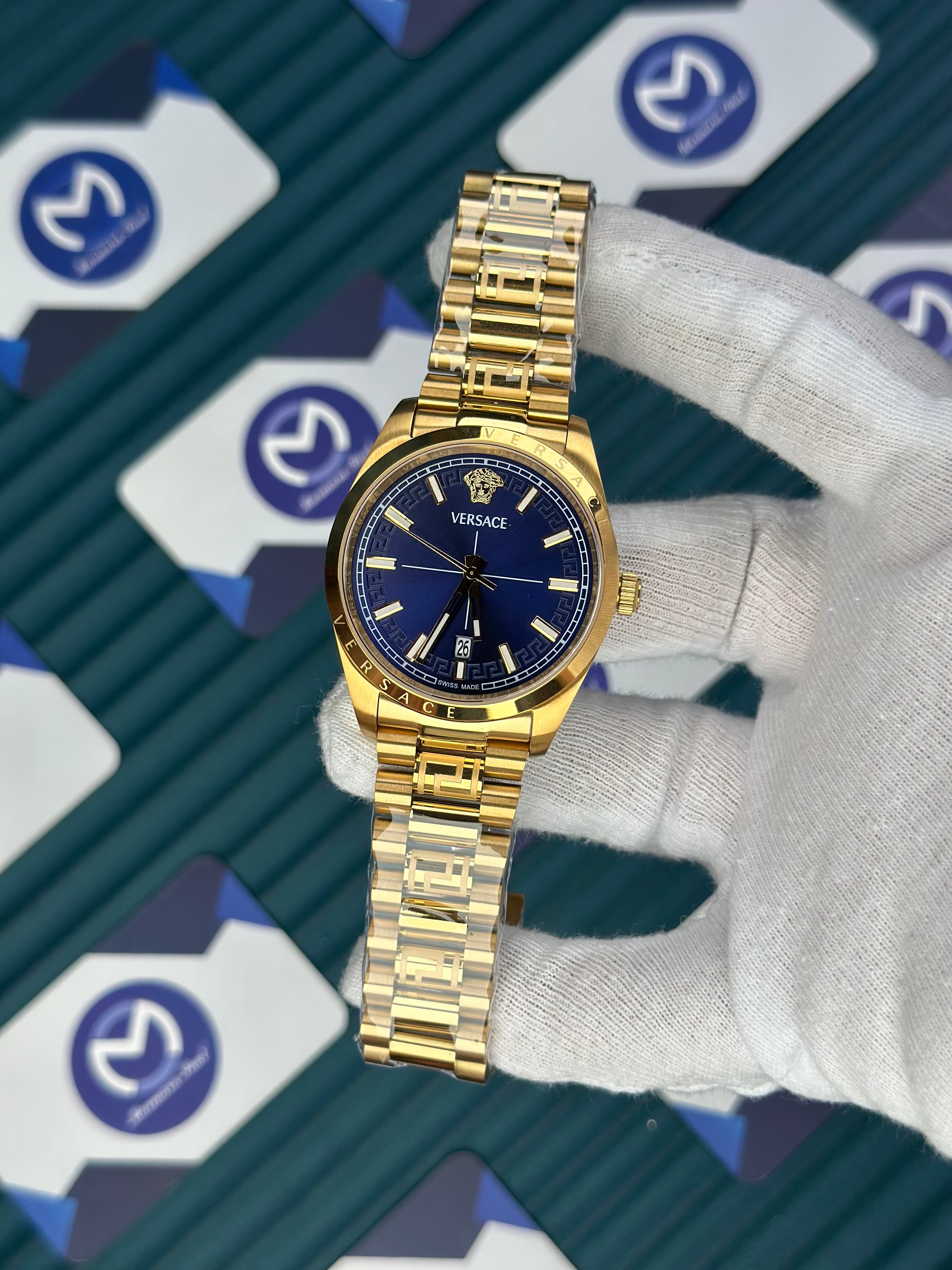 VERSACE NEW NAVY BLUE DIAL GOLD PRESIDENT