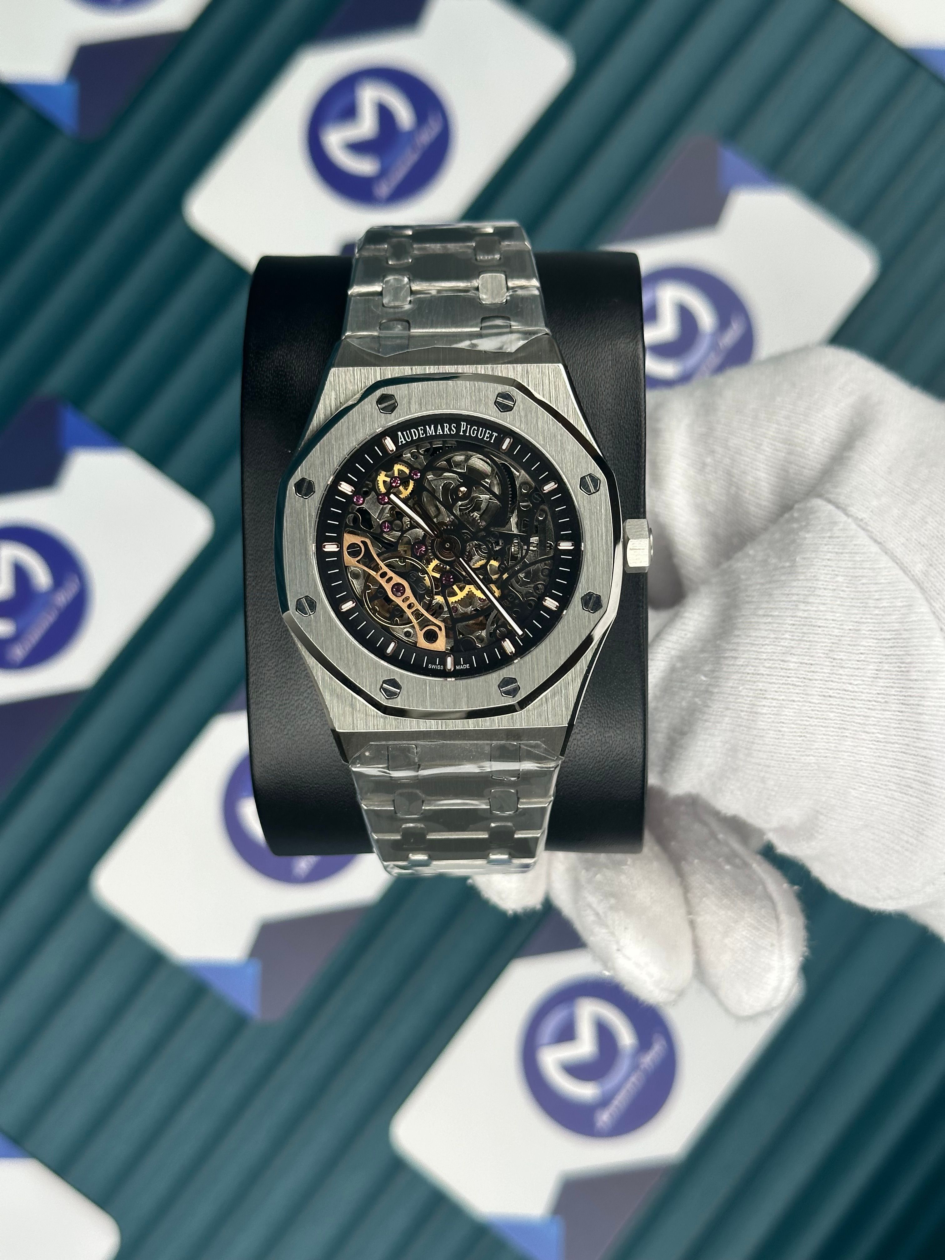 Audemars Piguet Royal Oak Gümüş Kordon Siyah Kadran İskelet Automatic