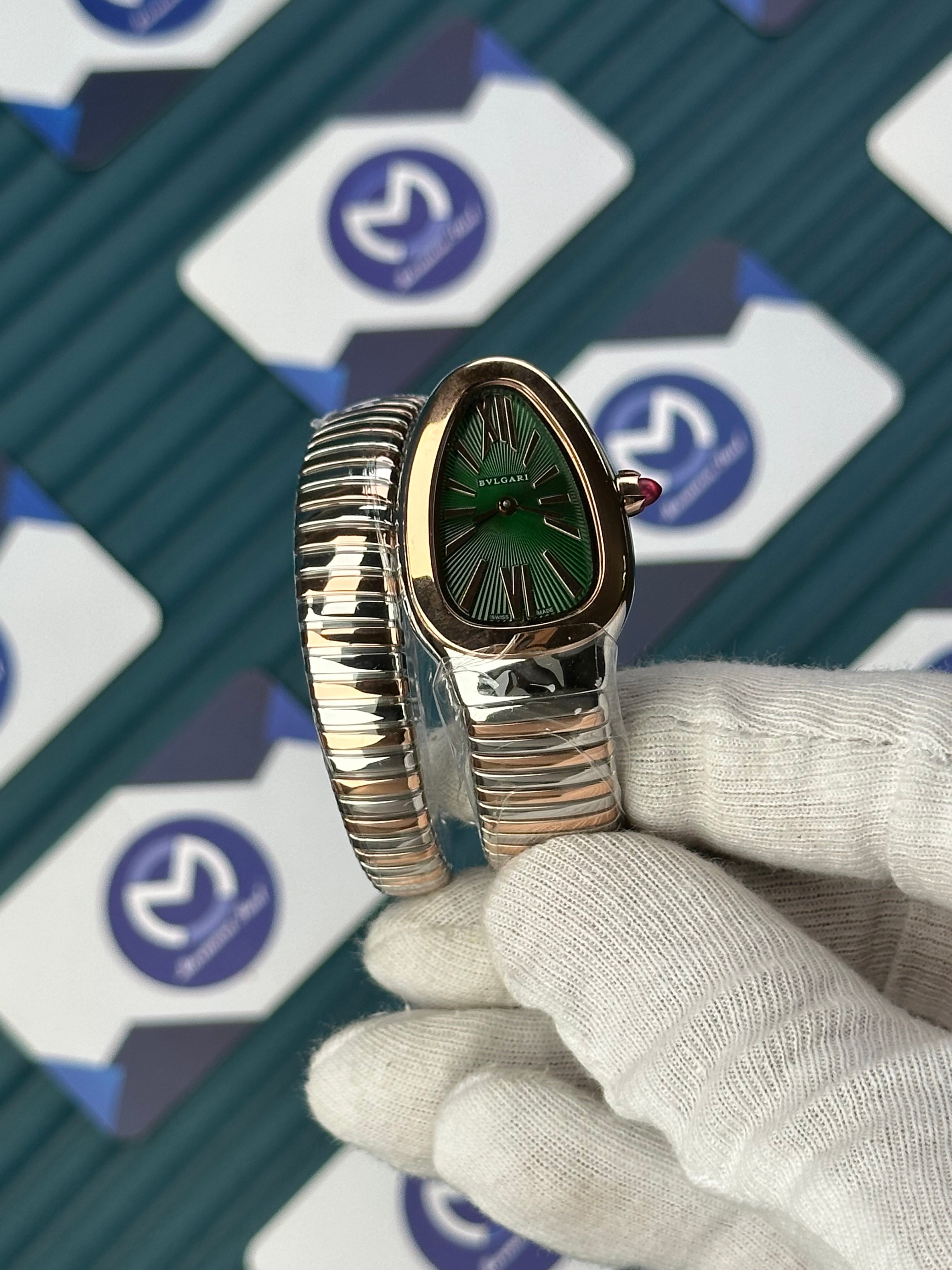 BVLGARI SERPENTI GREEN DIAL ROSE-SILVER SHORT TUBOGAS