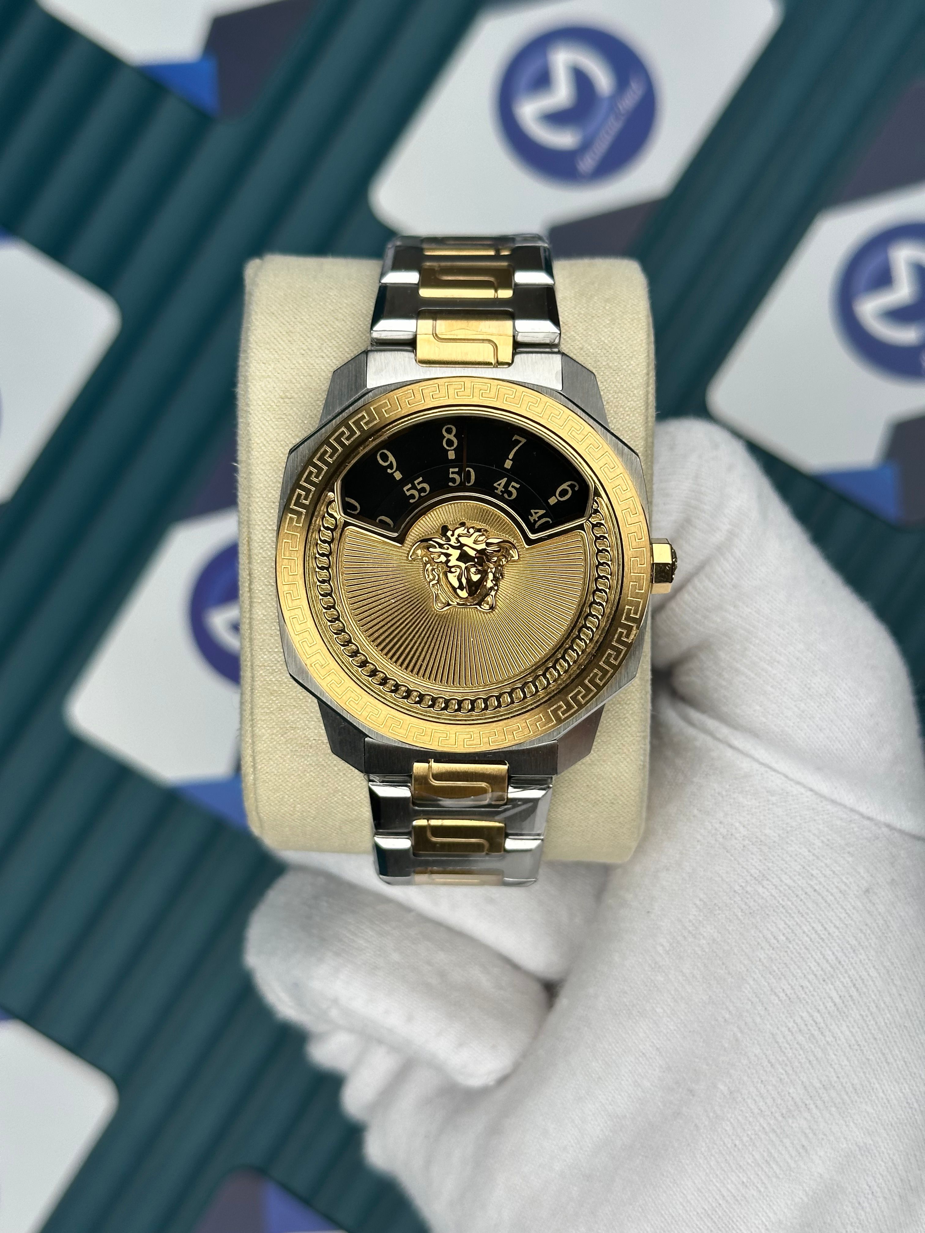 Versace Gold-Silver Yeni Nesil 3D Logolu Siyah Kadran
