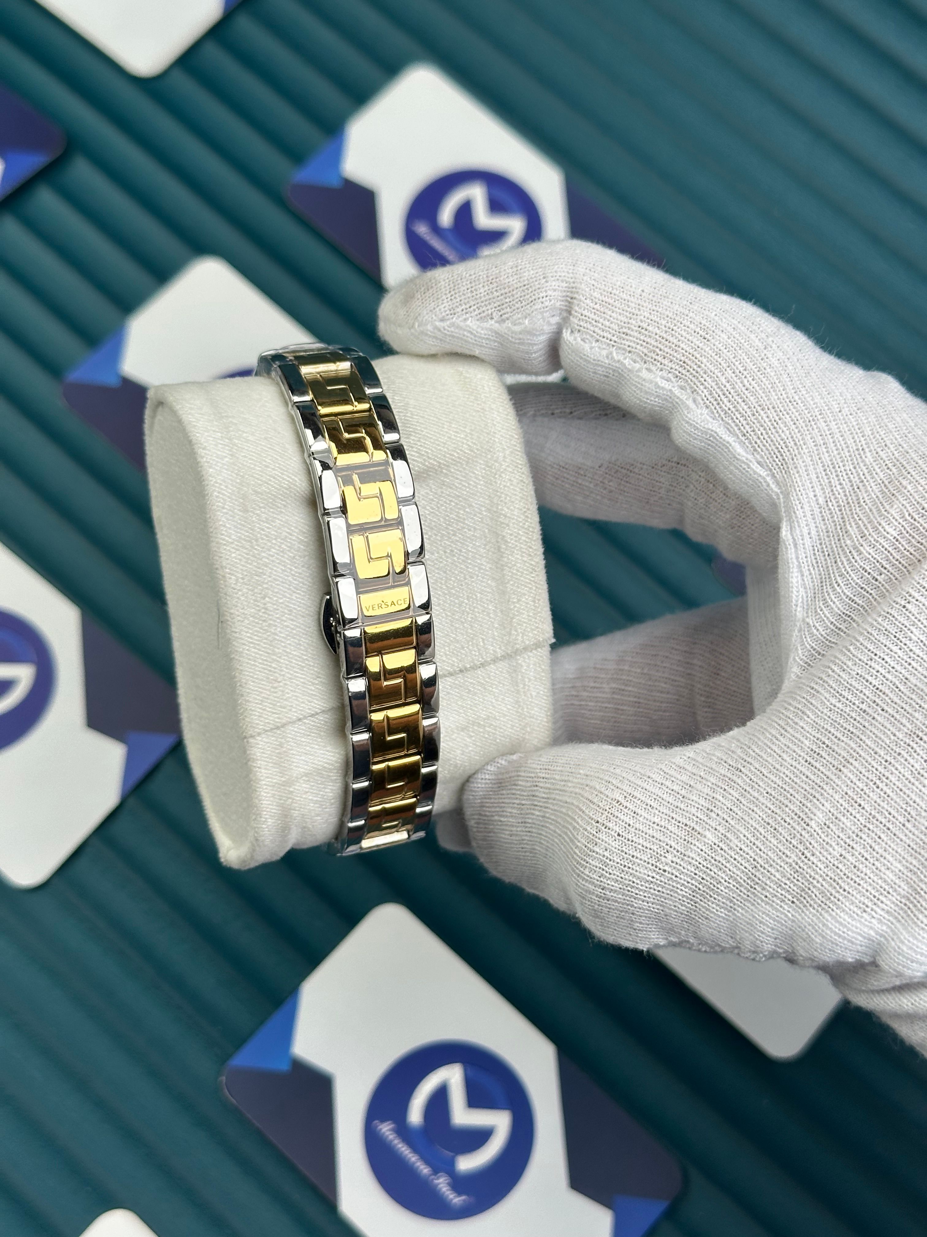 VERSACE 36 BLACK DIAL GOLD-SILVER CORD 
