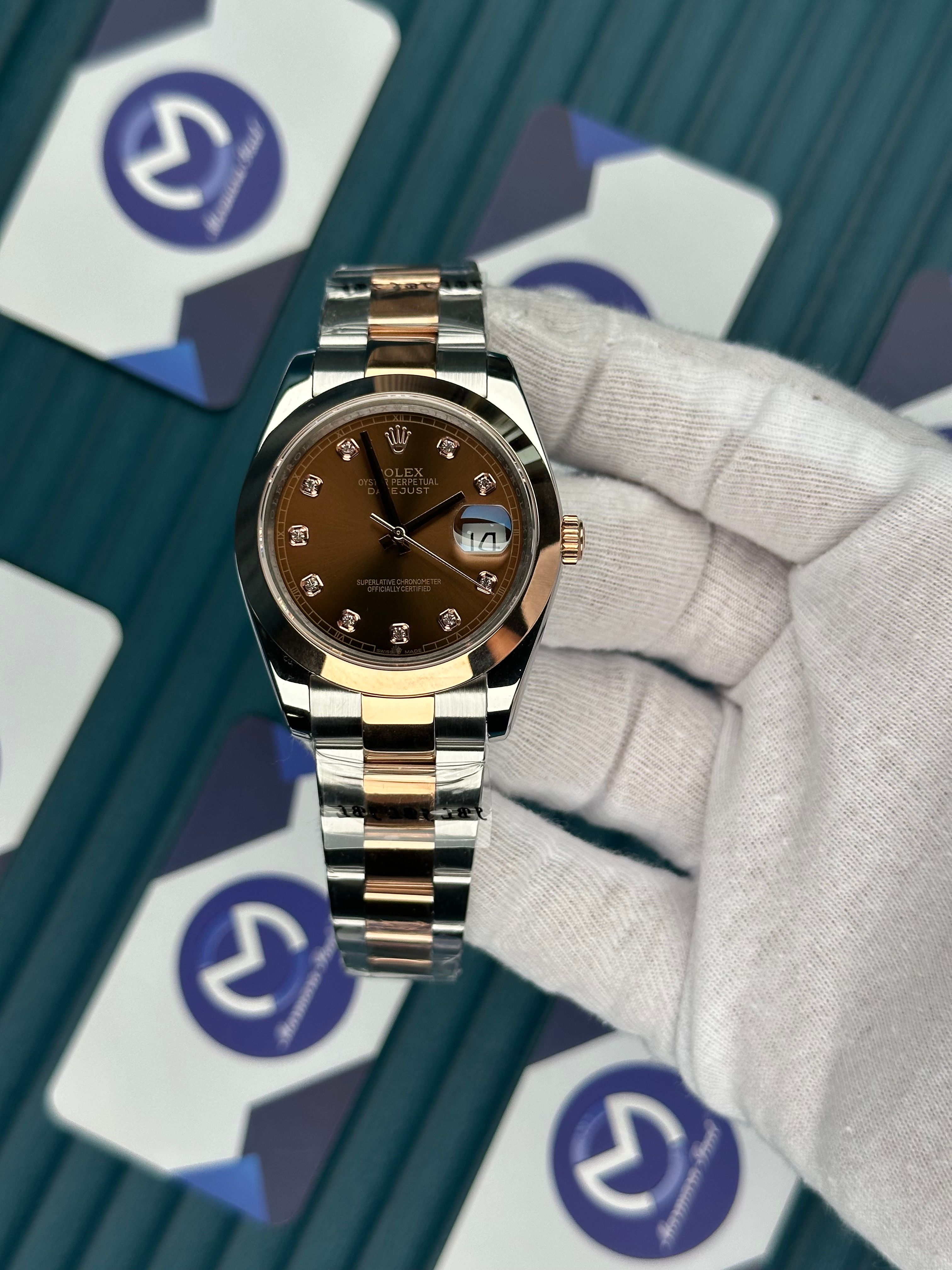 ROLEX DATEJUST CHOCOLATE DIAMOND INDEX OVAL BEZEL ROSE-SILVER