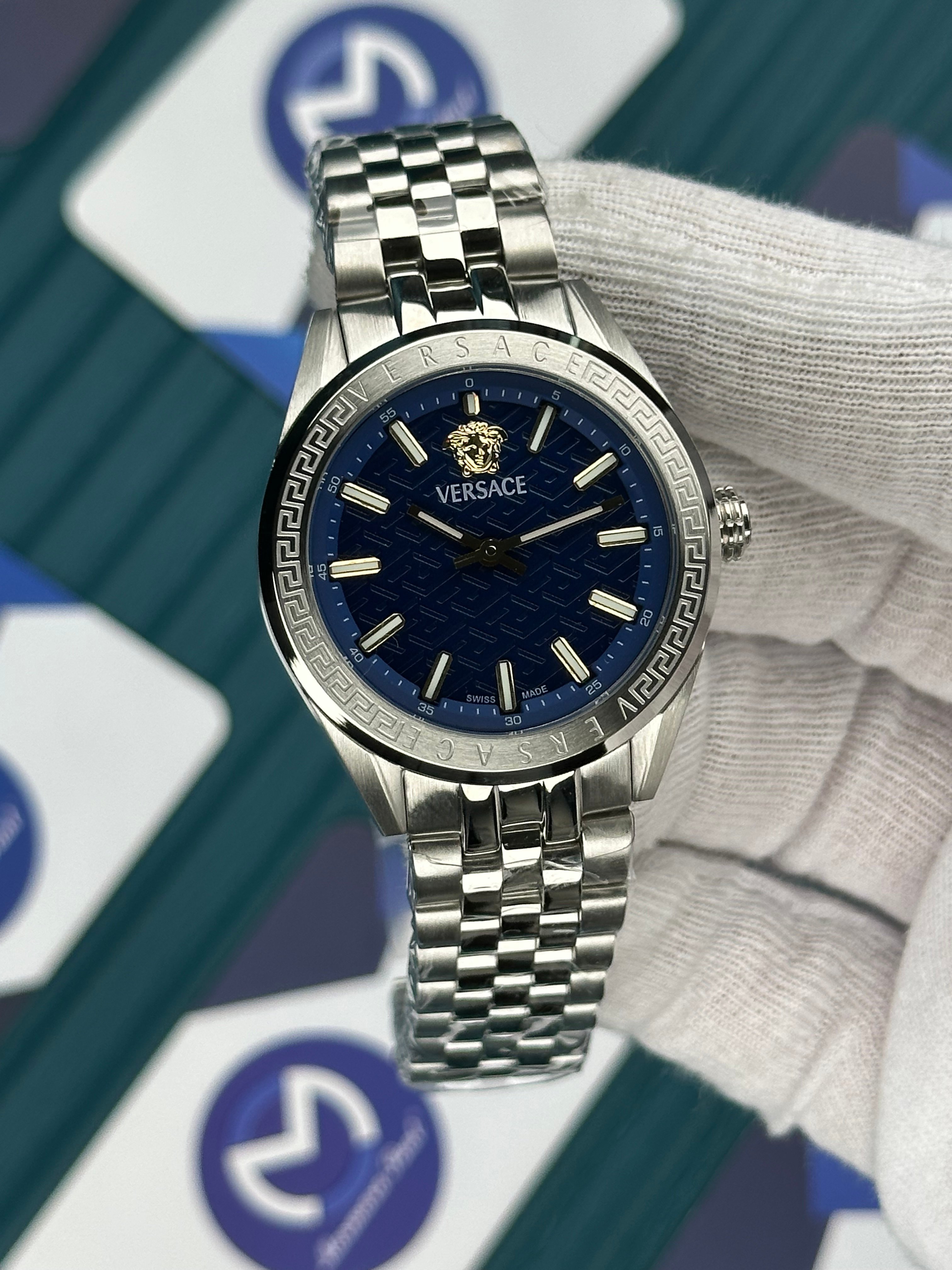 VERSACE 36 BLUE DIAL GOLD INDEX SILVER JUBILE