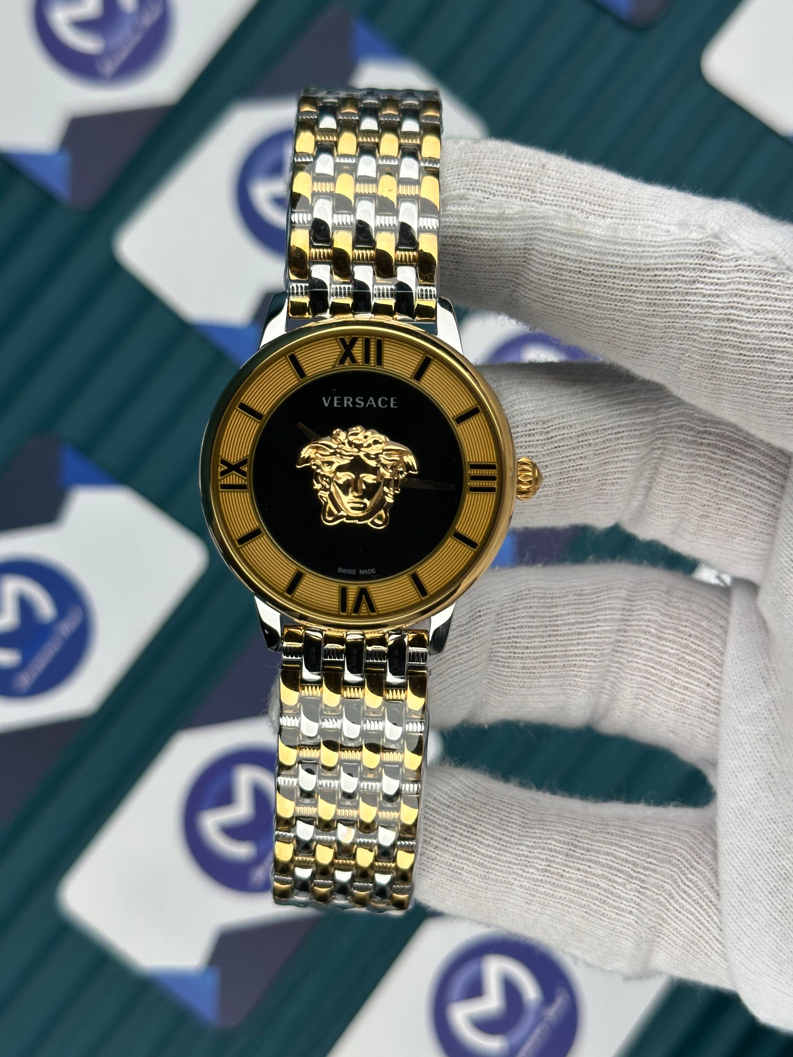 VERSACE 36 BLACK GOLD DIAL 3D GOLD-SILVER JUBILE