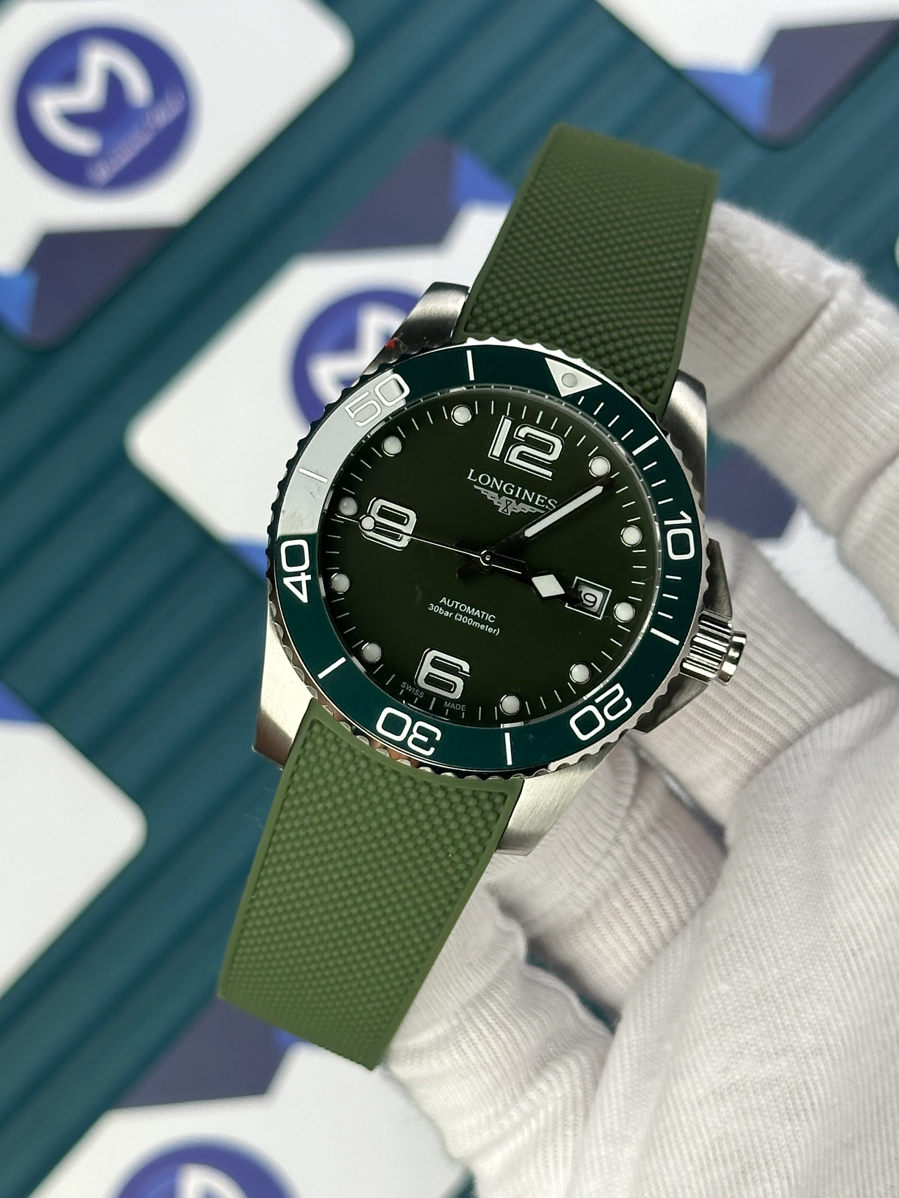 LONGINES HYDROCONQUEST AUTOMATIC GREEN DIAL GREEN RUBBER