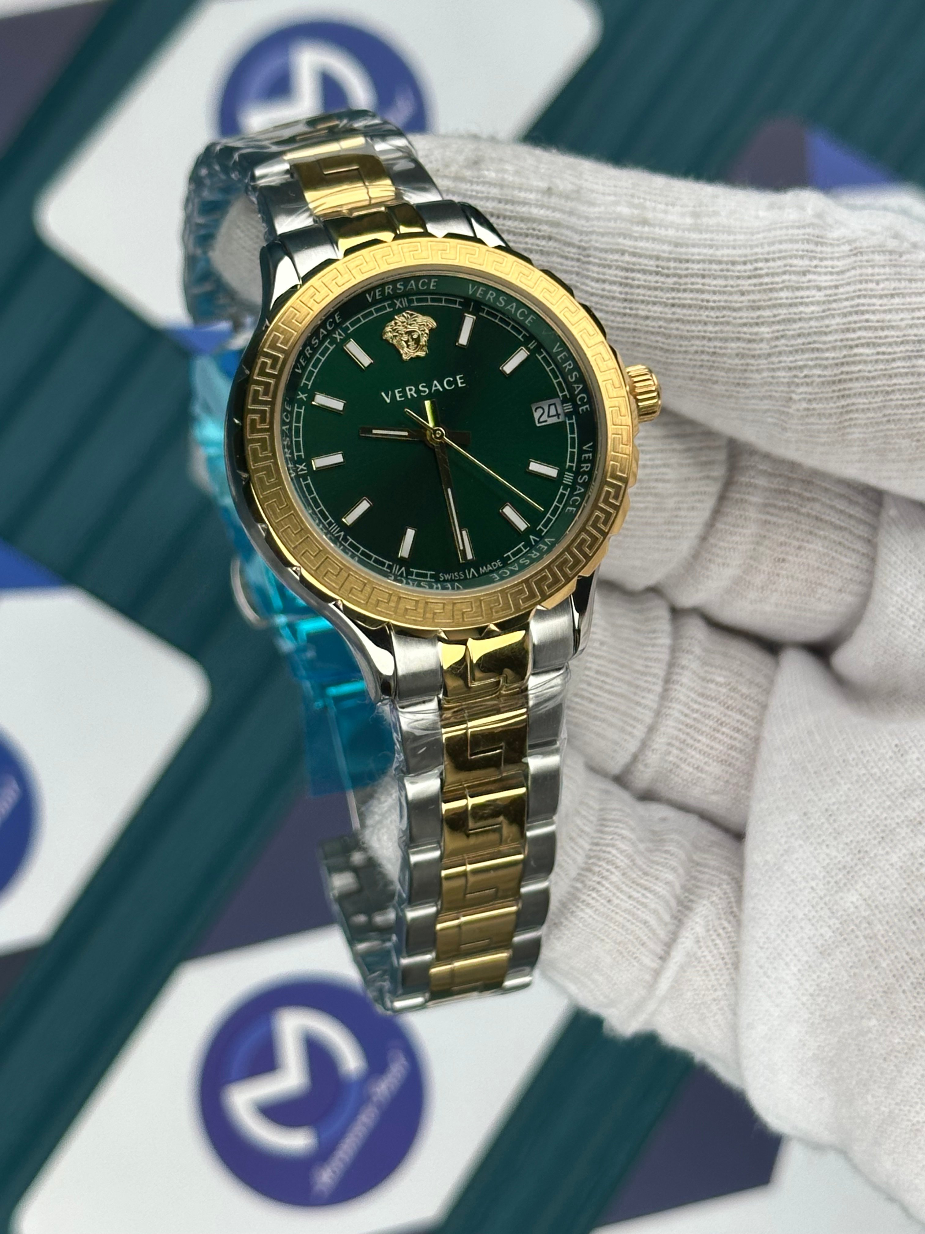 VERSACE 36 GREEN DIAL GOLD-SILVER OYSTER